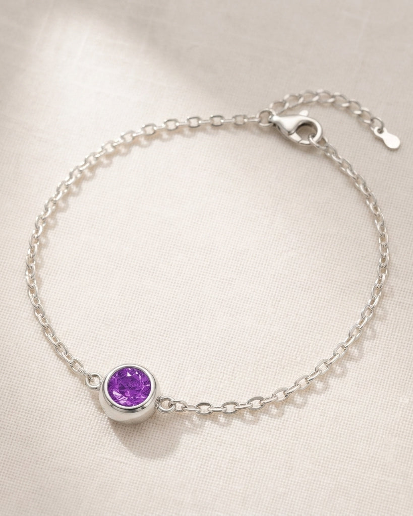 February Birthstone Bracelet | Amethyst, Gold & Silver
