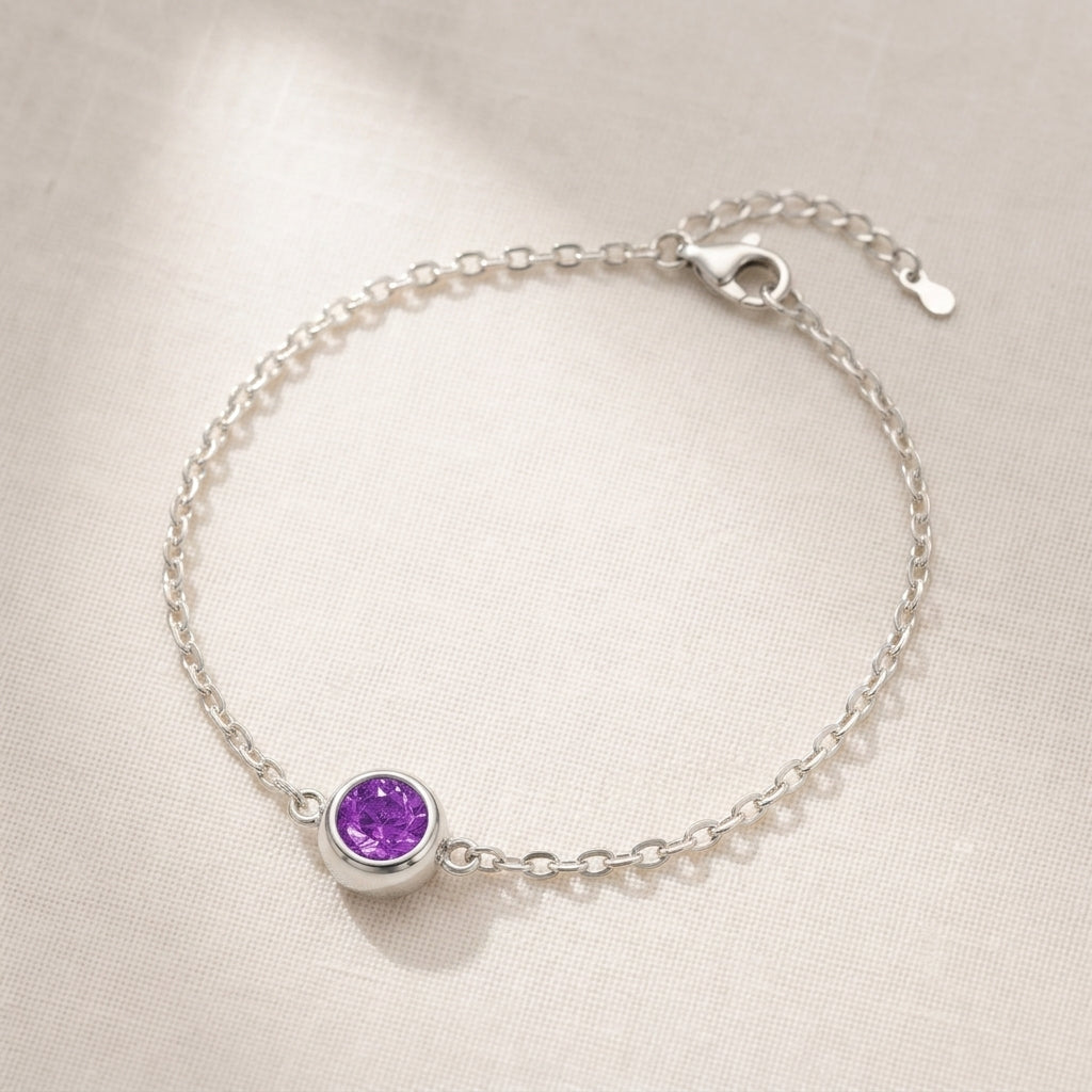 February Birthstone Bracelet | Amethyst, Gold & Silver