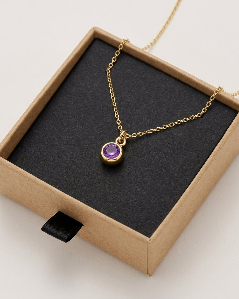 February Birthstone Necklace | Amethyst, Gold & Silver