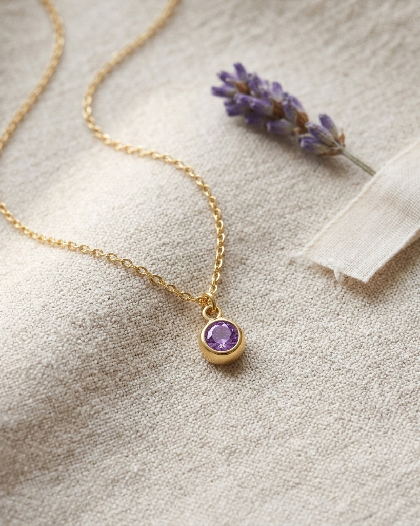 February Birthstone Necklace | Amethyst, Gold & Silver