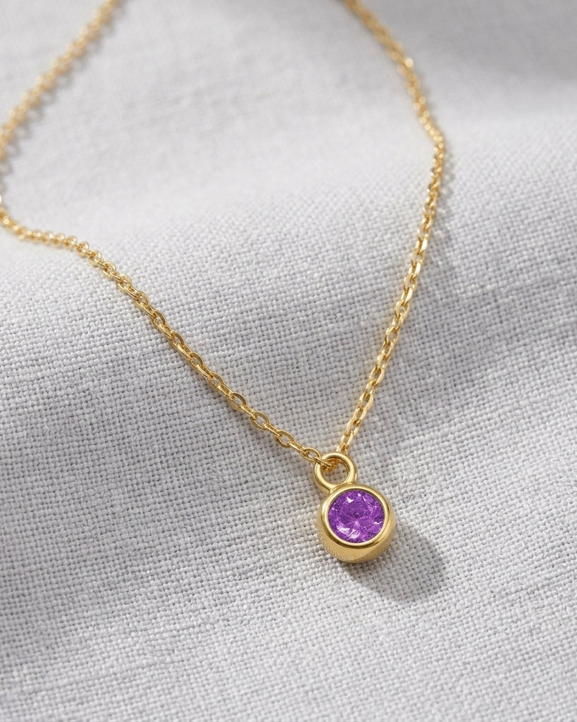 February Birthstone Necklace | Amethyst, Gold & Silver