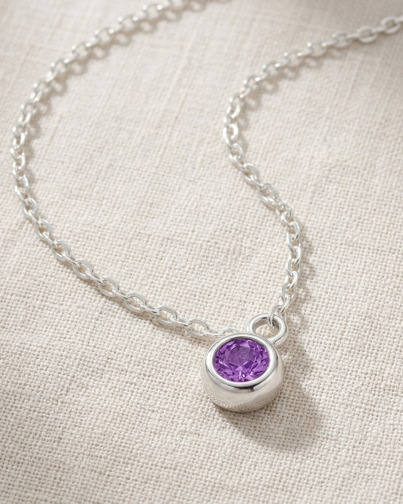 February Birthstone Necklace | Amethyst, Gold & Silver