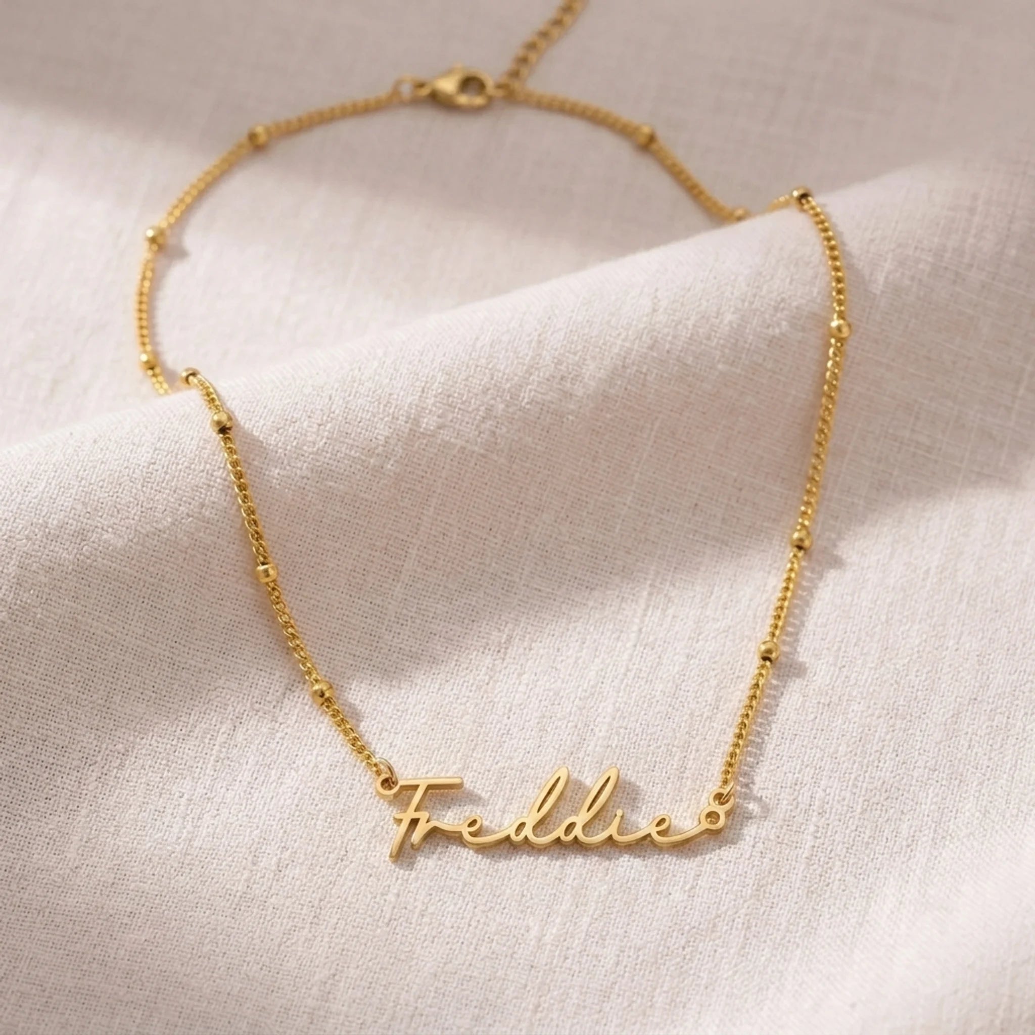 Freddie Name Necklace | 18ct Gold, Silver & Vermeil | Ready to Ship