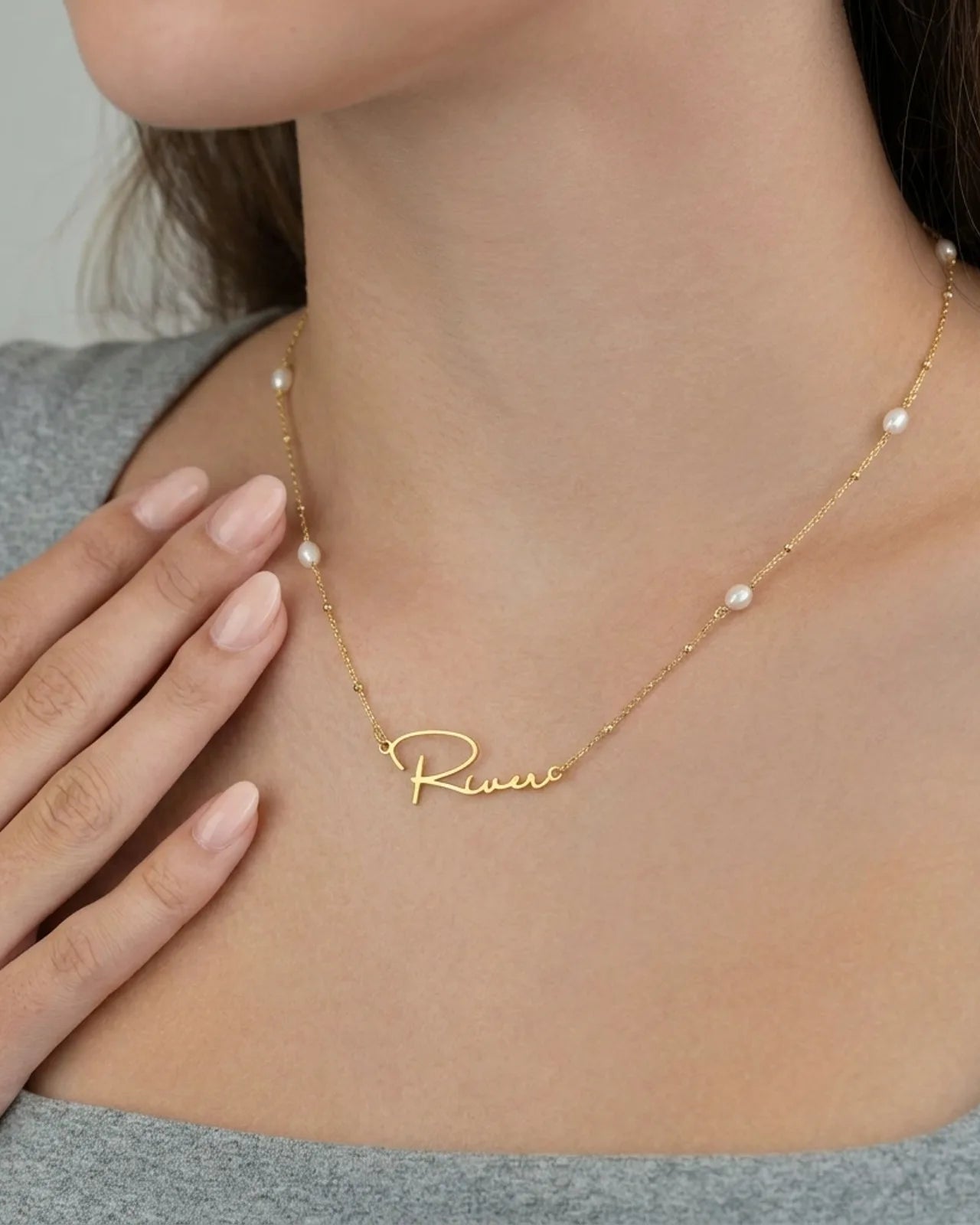 Freshwater Pearl Name Necklace – Personalised Gold or Silver Pearl Necklace, 6 Designs
