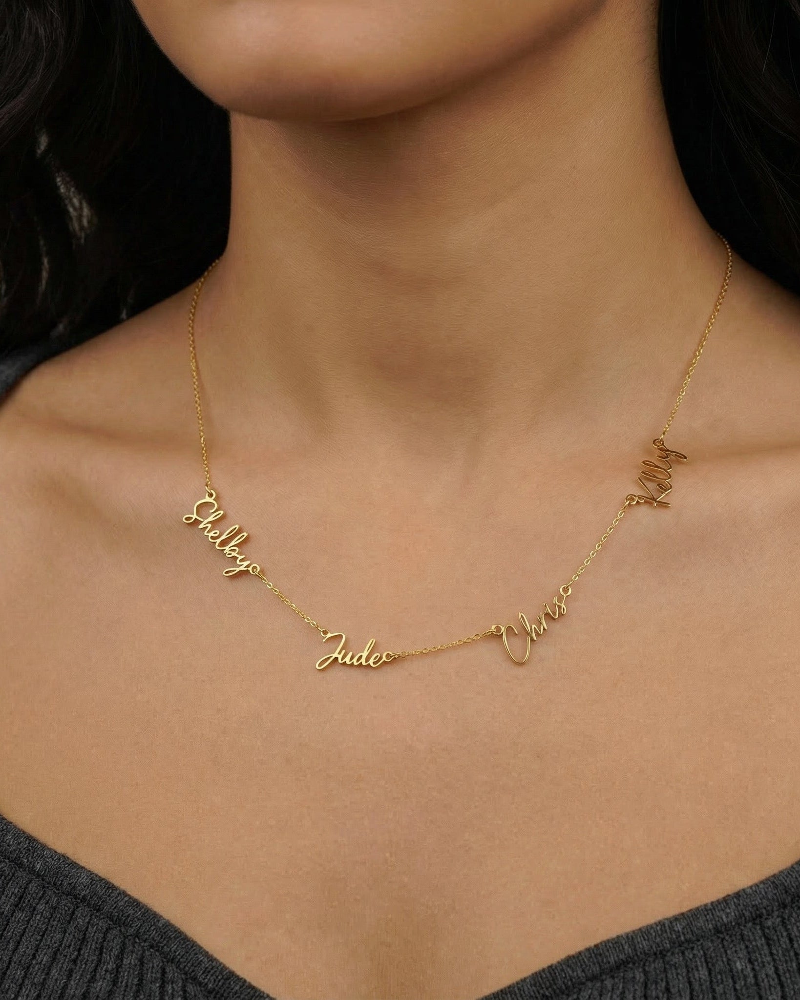 Necklace Multi Name Necklace by G&M Gigi & Maple Personalised Multi-Name Necklace – 1 to 5 Custom Names in Gold, Silver or Vermeil by Gigi & Maple