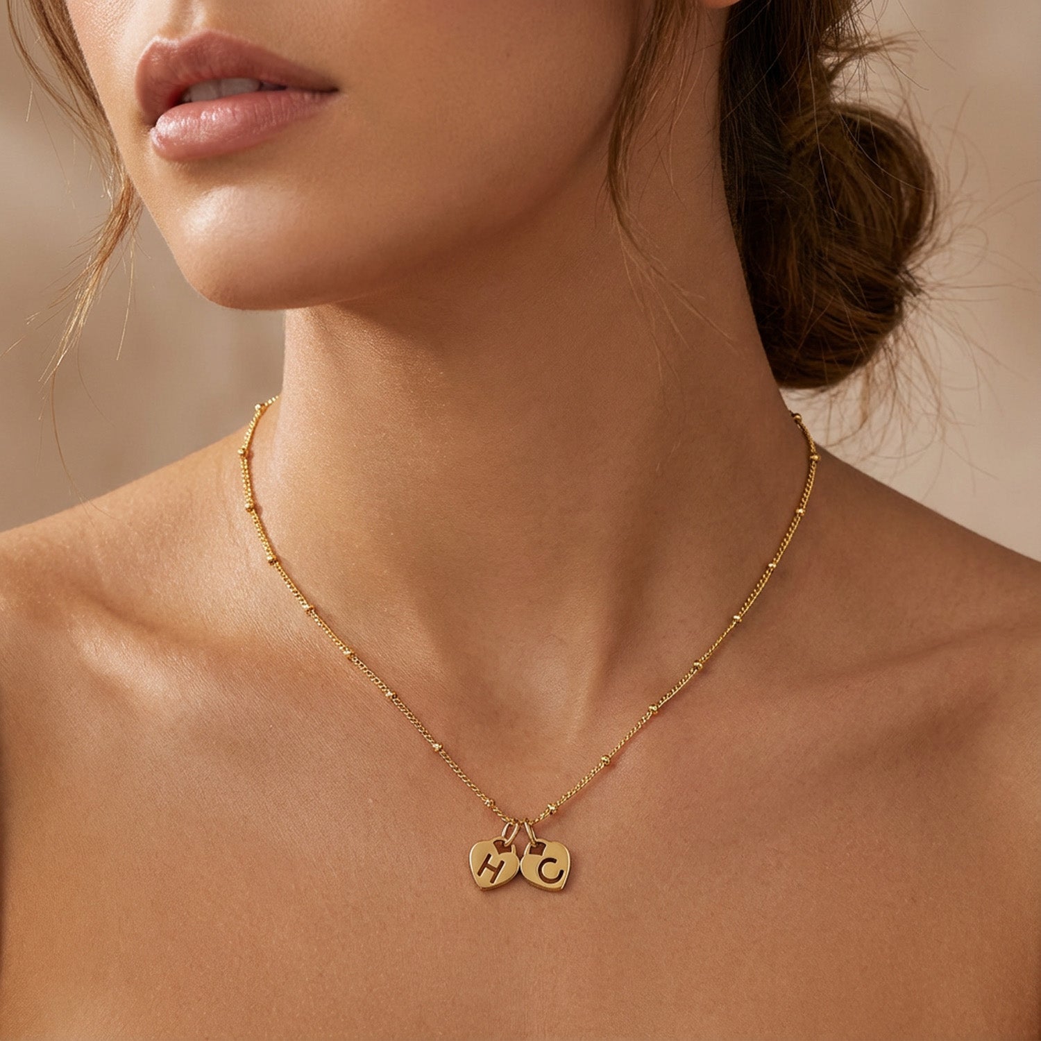 Necklace Two Heart Initial Necklace by G&M Gigi & Maple Two Heart Initial Necklace – Personalised in Gold, Silver or Vermeil – Gigi & Maple