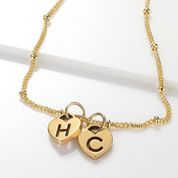 Two Heart Initial Necklace – Personalised in Gold, Silver or Vermeil – Gigi & Maple