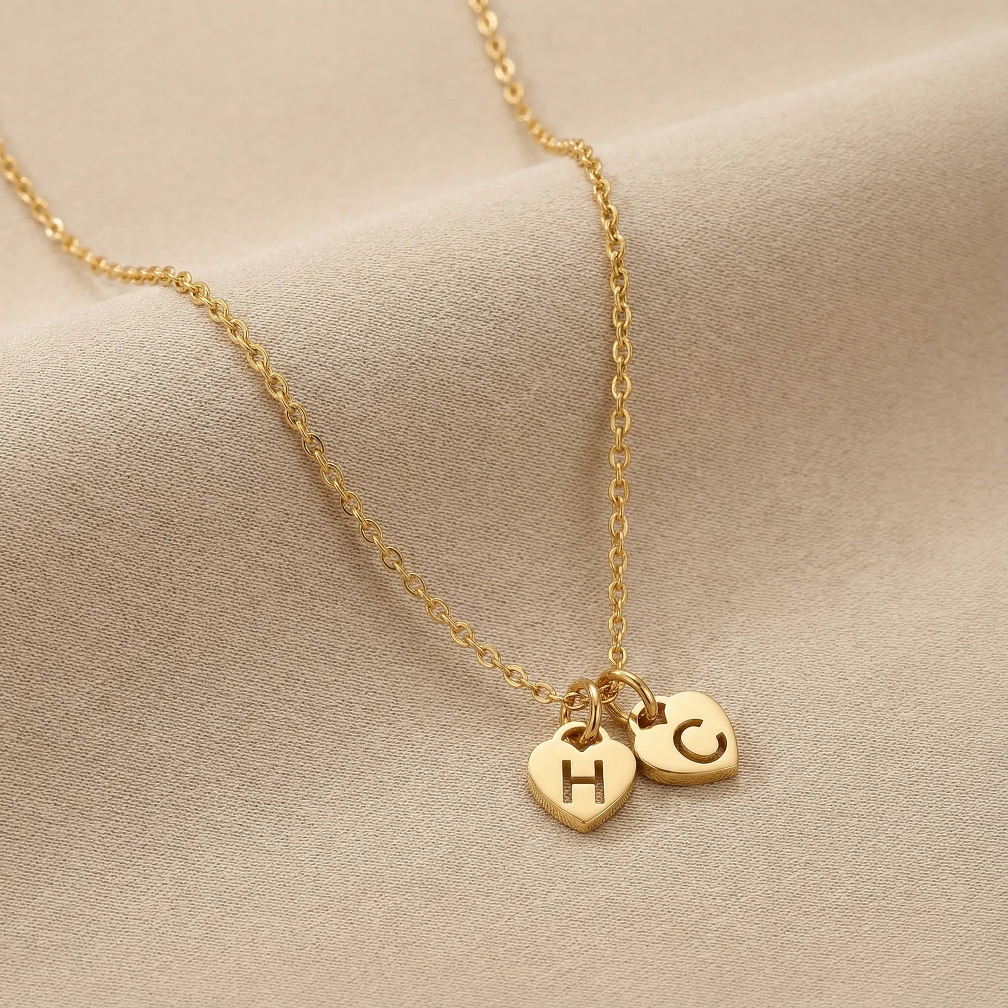 Necklace Two Heart Initial Necklace by G&M Gigi & Maple Two Heart Initial Necklace – Personalised in Gold, Silver or Vermeil – Gigi & Maple