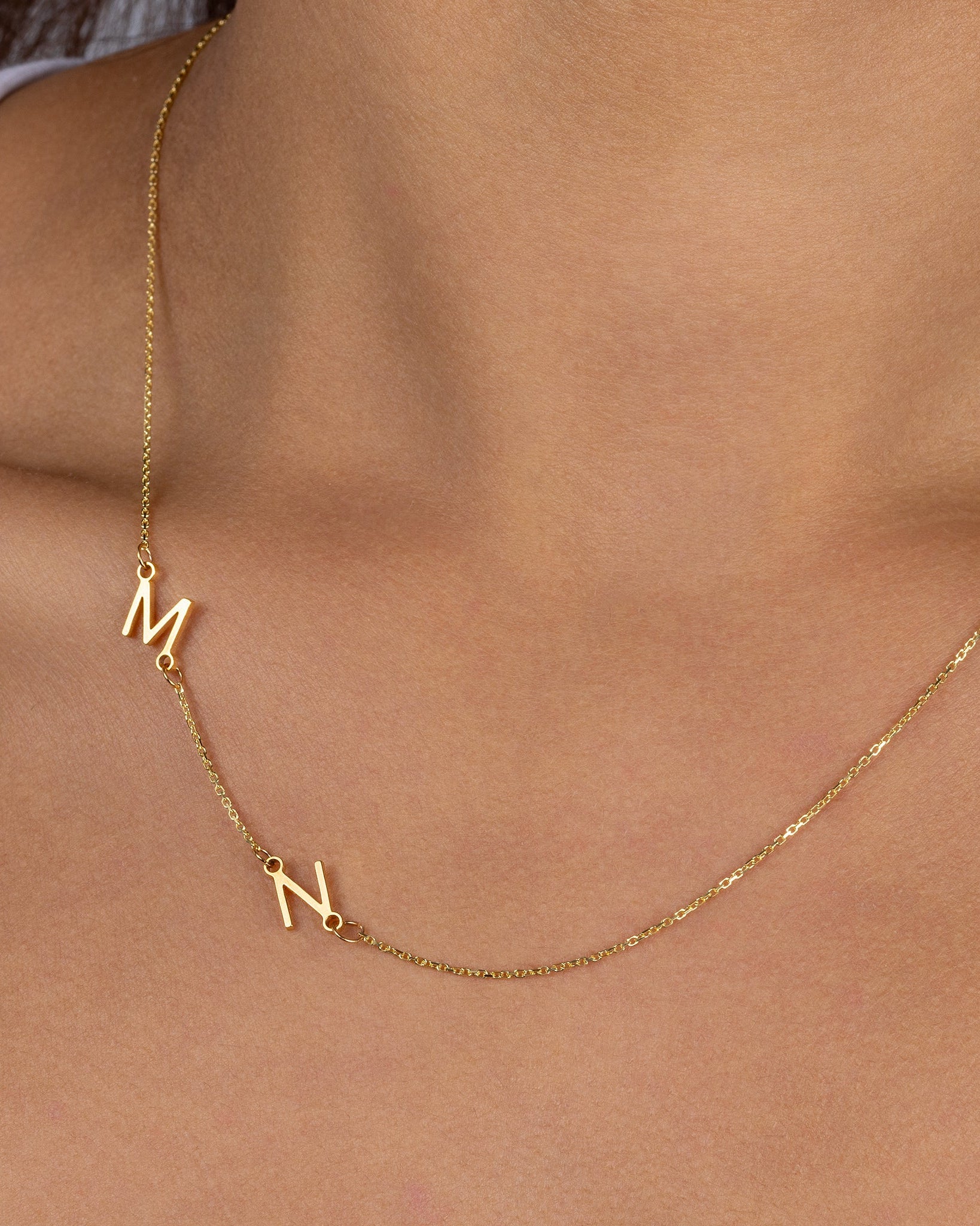 Double Sideways Initial Necklace in Gold or Silver