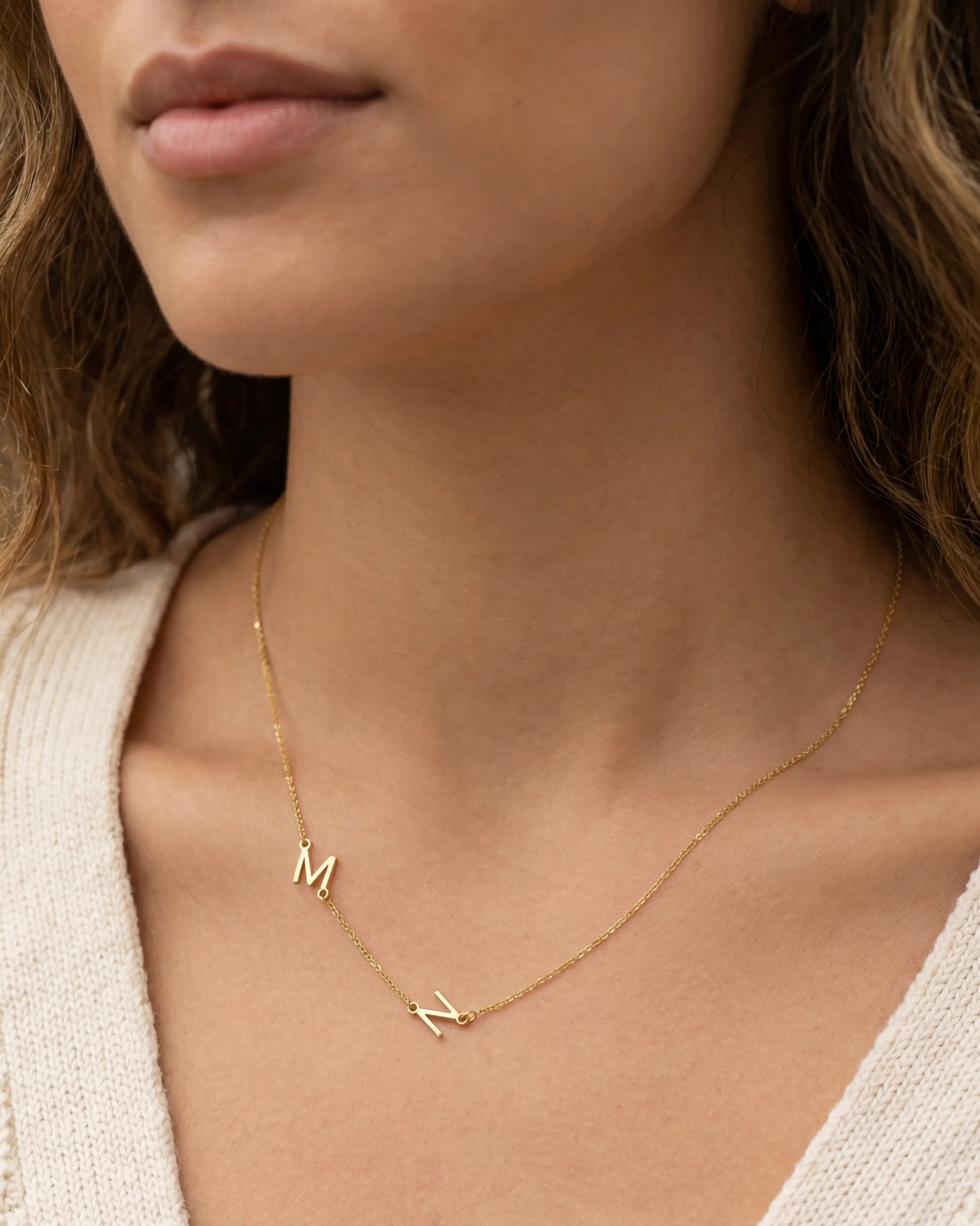 Double Sideways Initial Necklace in Gold or Silver