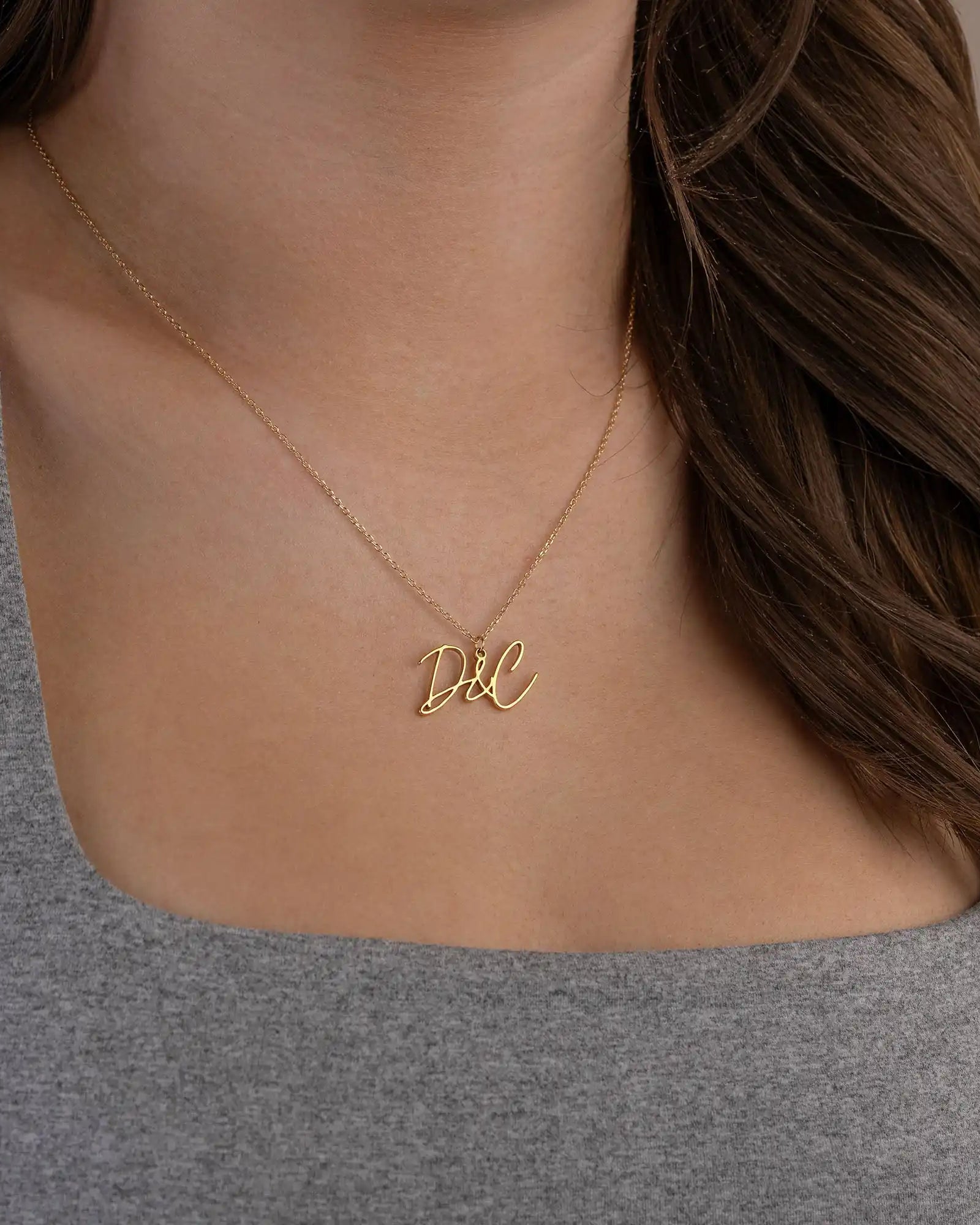 Personalised Double Initial Necklace with Ampersand – Gold & Silver