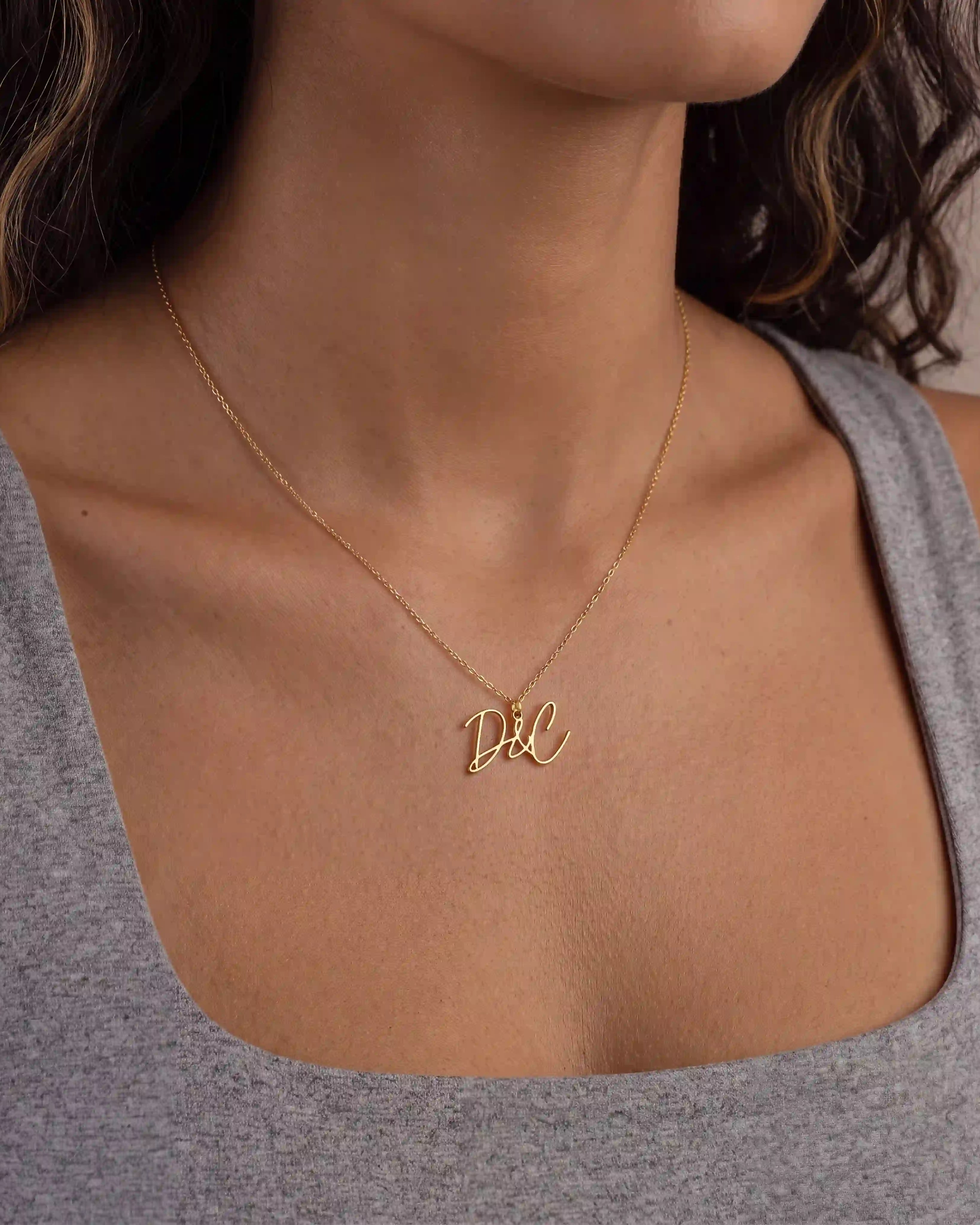 Personalised Double Initial Necklace with Ampersand – Gold & Silver