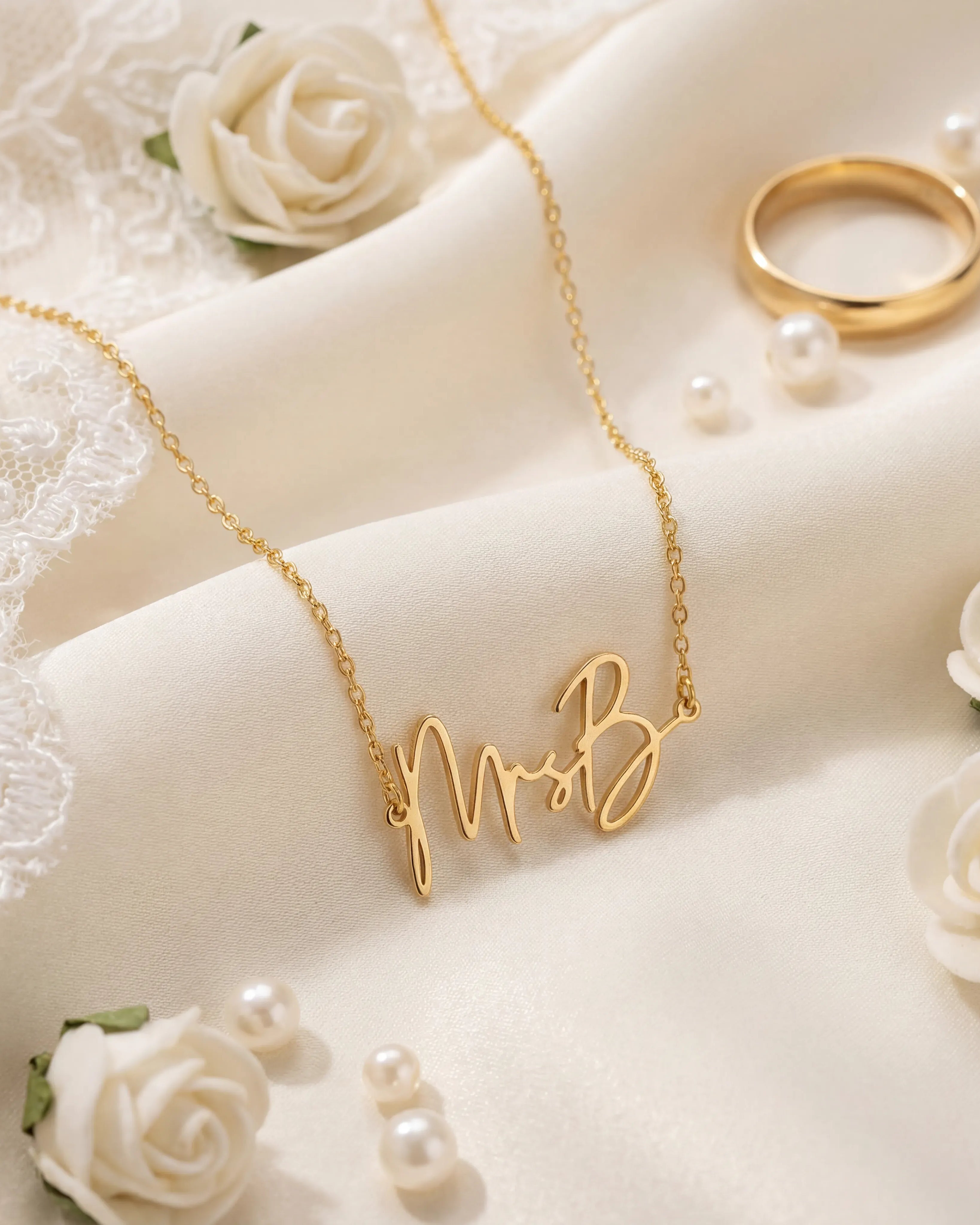 Personalised Mrs Necklace | Bridal Gift in Gold & Silver