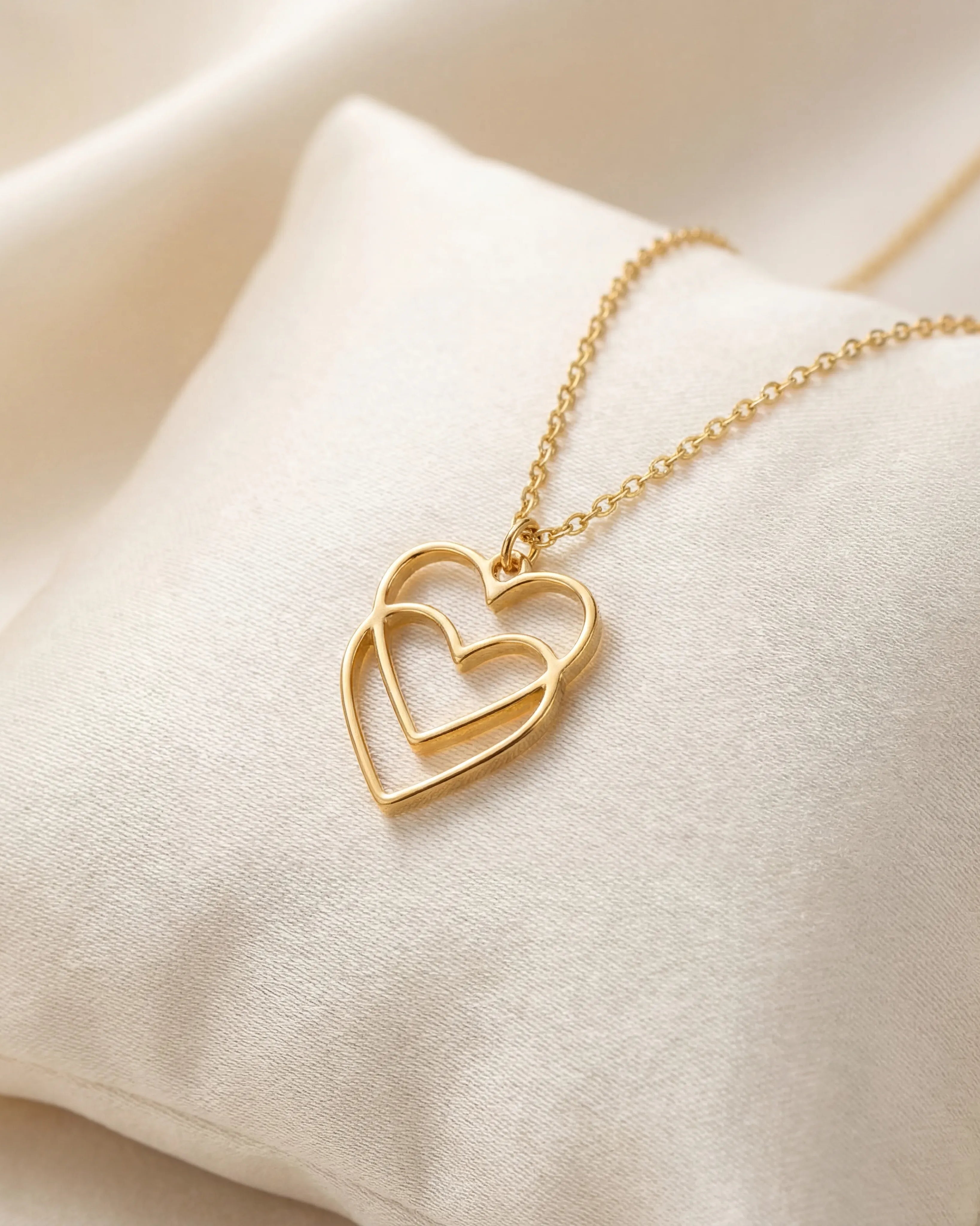 Gold Vermeil / Style 1 / 15" Inches Necklace Double Linked Heart Necklace HBD Double Heart Necklace in Gold or Silver – Interlinked Hearts Pendant – Symbolic Gift for Love