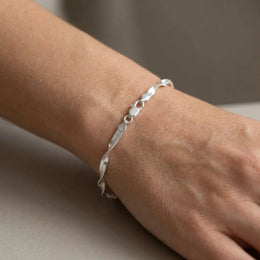 Grooved Herringbone Twist Bracelet in Gold or Silver