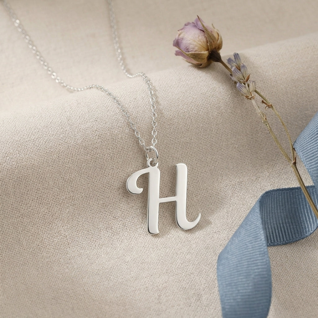 H Necklace | Initial & Letter H Pendant, Gold & Silver