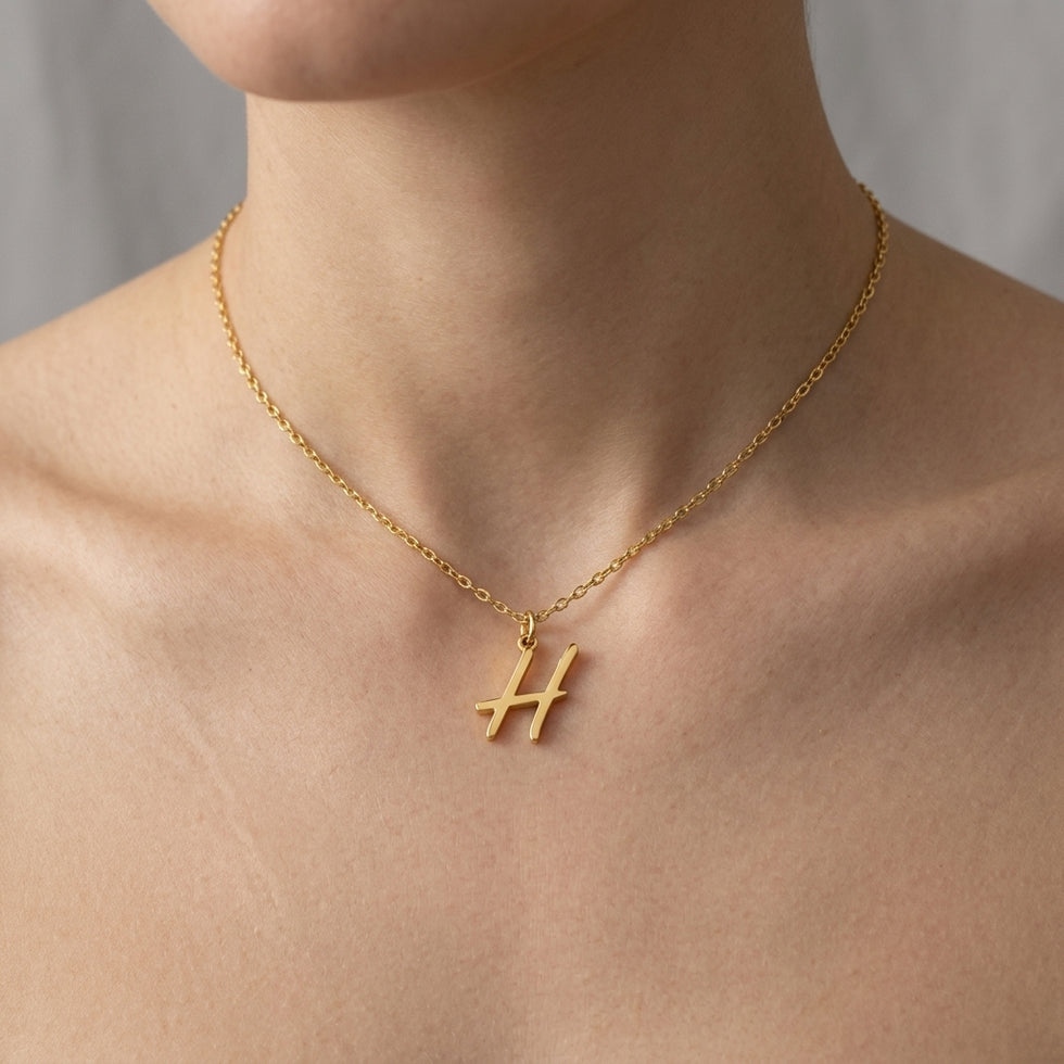 Collier H | Pendentif initiale et lettre H, or et argent