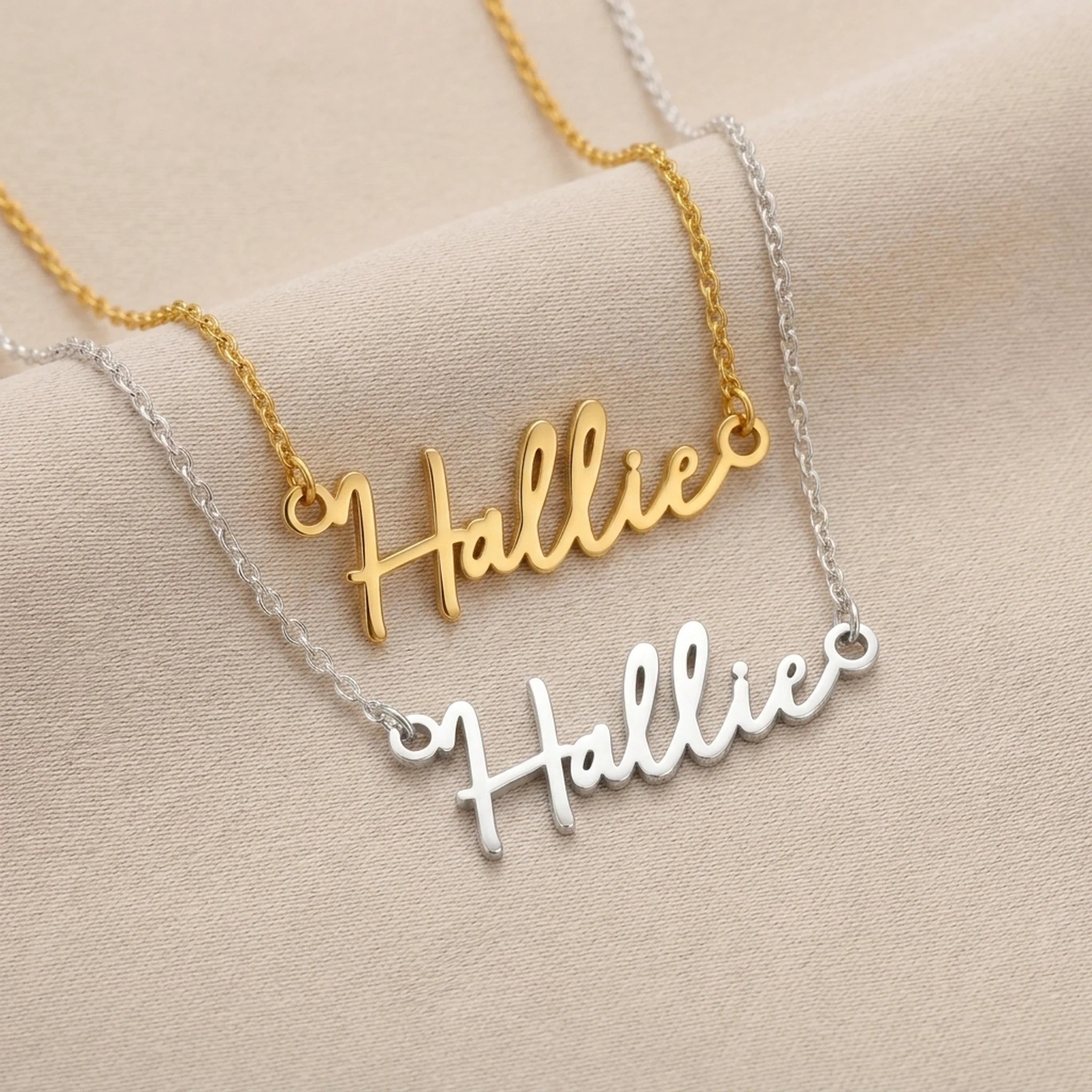 Hallie Name Necklace | 18ct Gold, Silver & Vermeil | Ready to Ship
