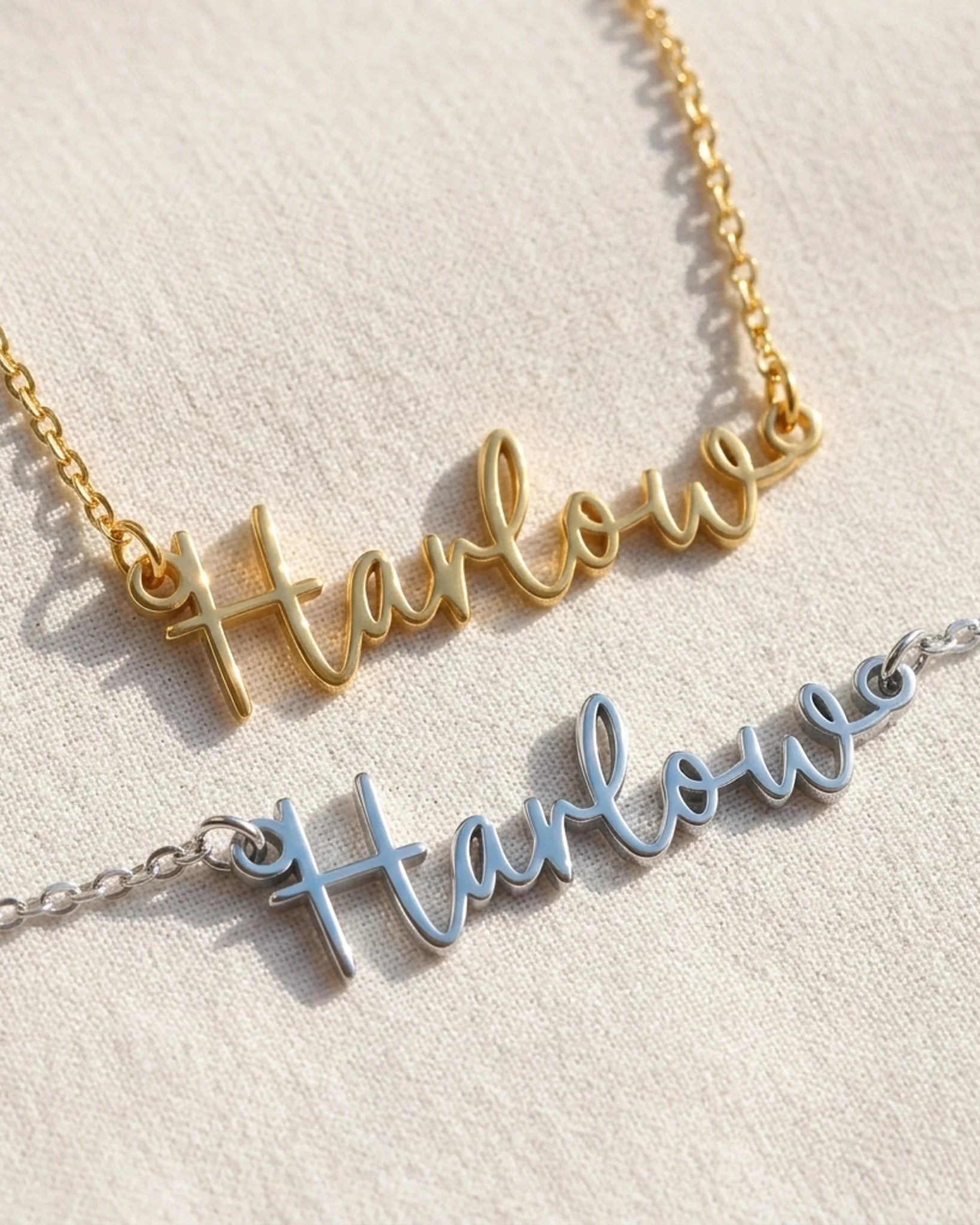 Harlow Name Necklace | 18ct Gold, Silver & Vermeil | Ready to Ship