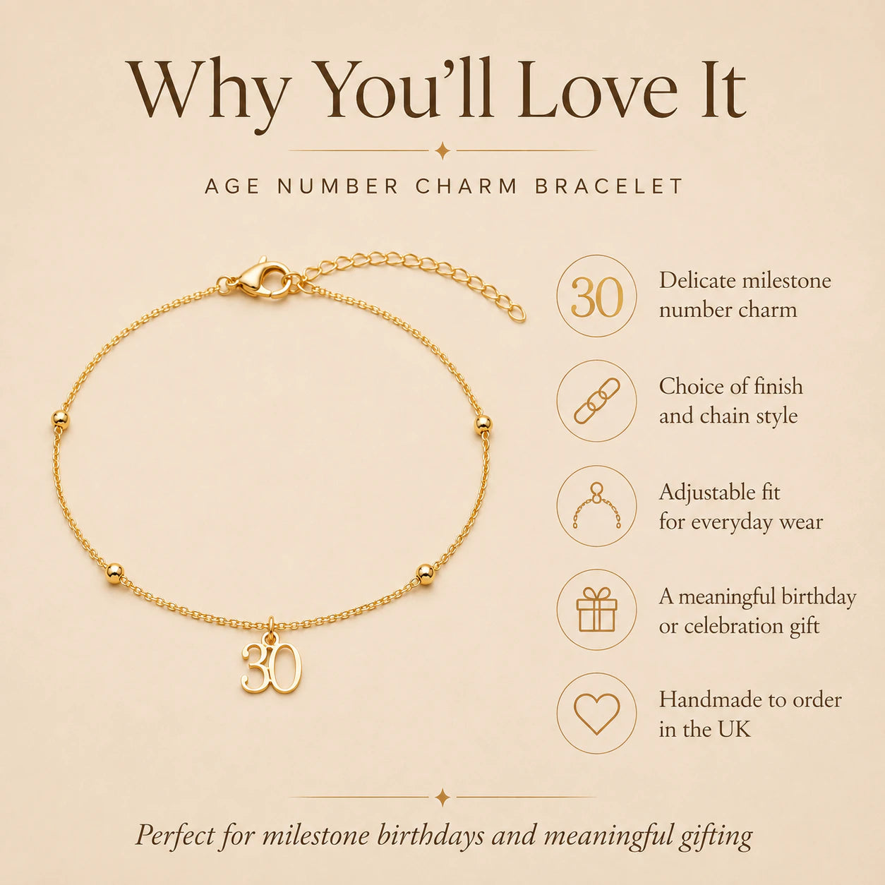 Personalised Age Bracelet | Milestone Birthday Gift | HBD