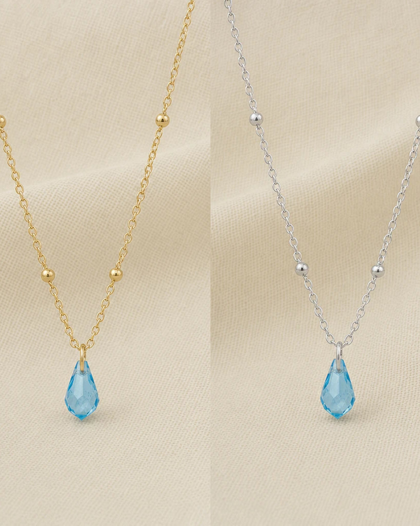 Birthstone Crystal Drop Necklace in Gold or Silver | HBD
