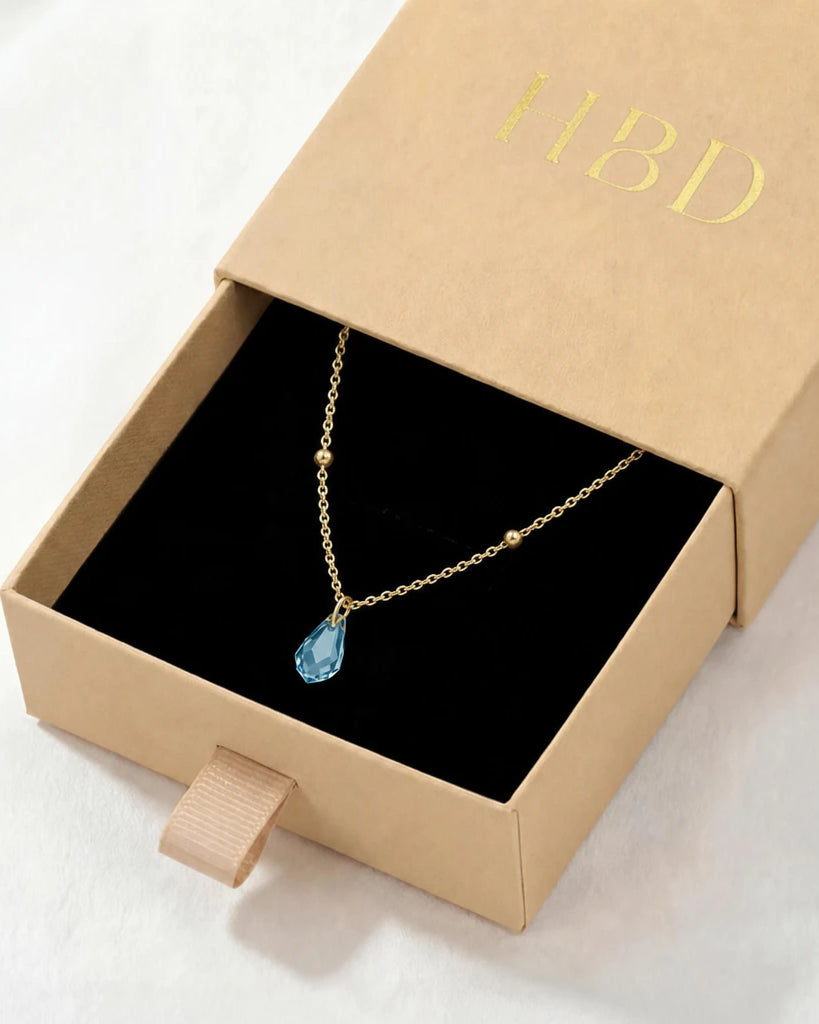 Birthstone Crystal Drop Necklace in Gold or Silver | HBD