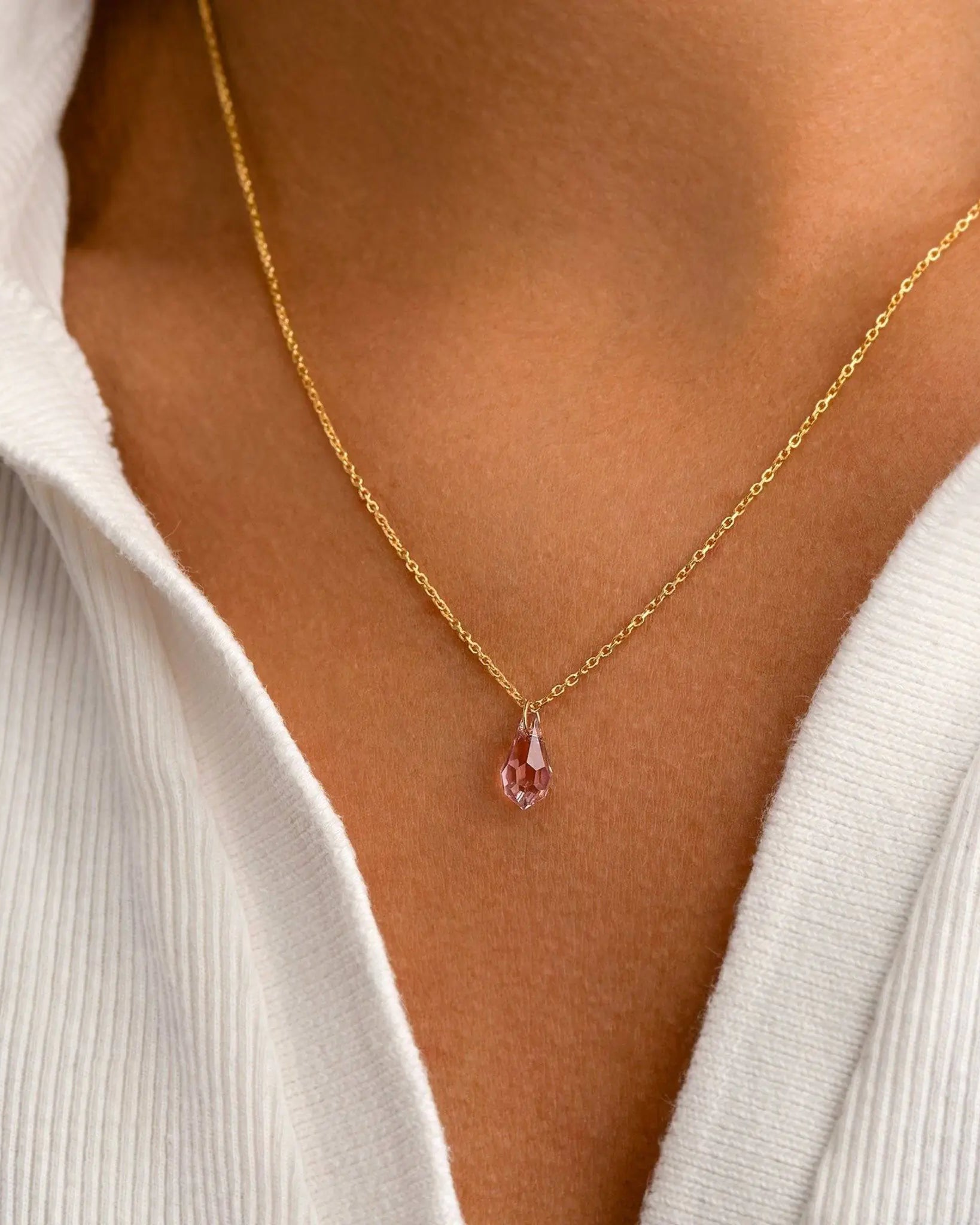 Birthstone Crystal Drop Necklace in Gold or Silver | HBD