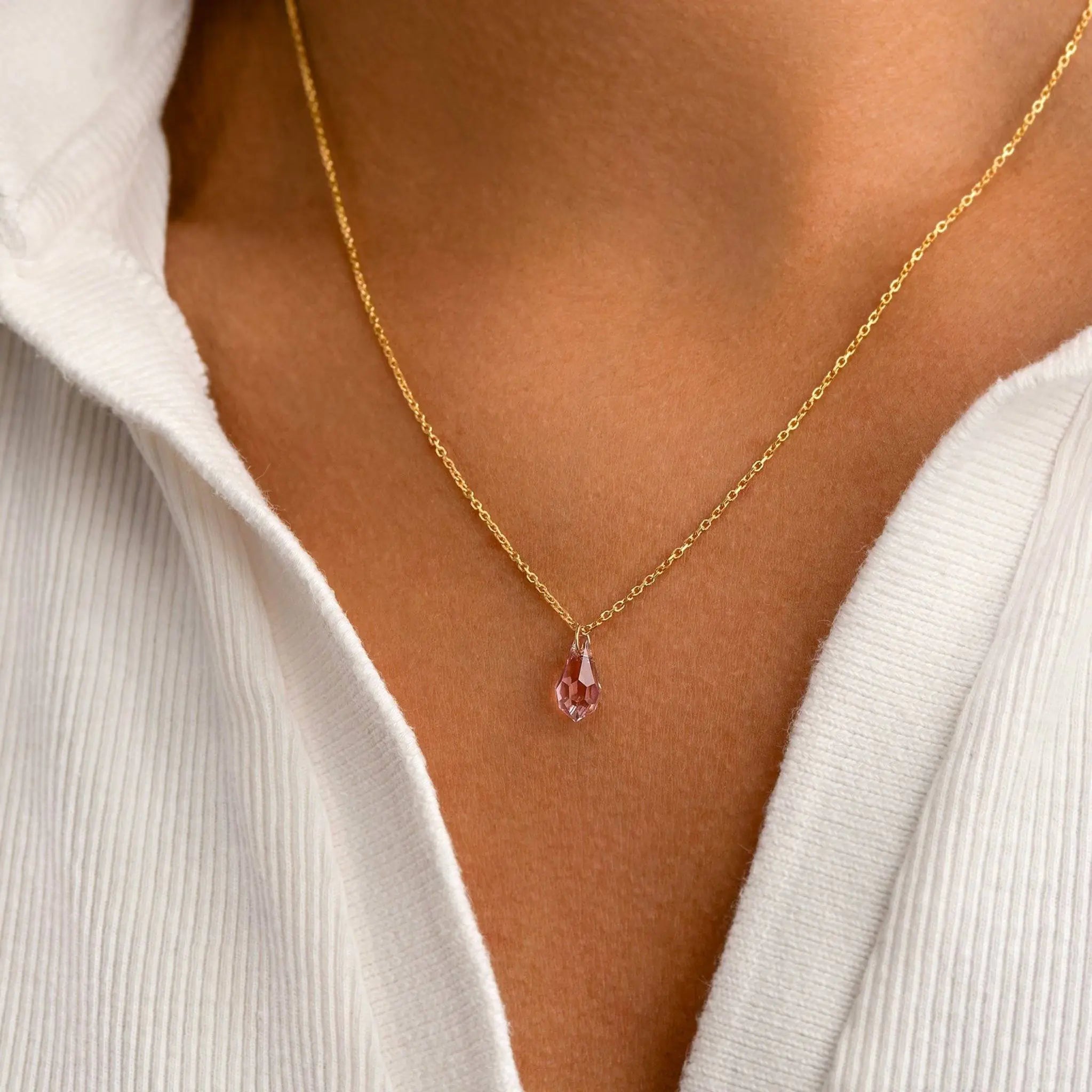 Birthstone Crystal Drop Necklace in Gold or Silver | HBD