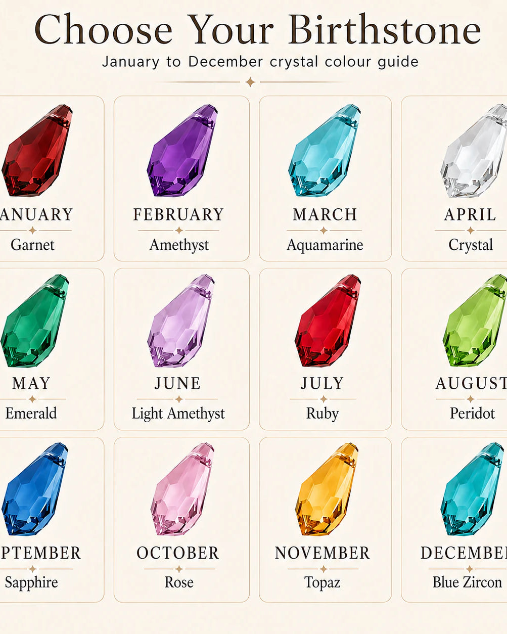Birthstone Crystal Drop Necklace in Gold or Silver | HBD