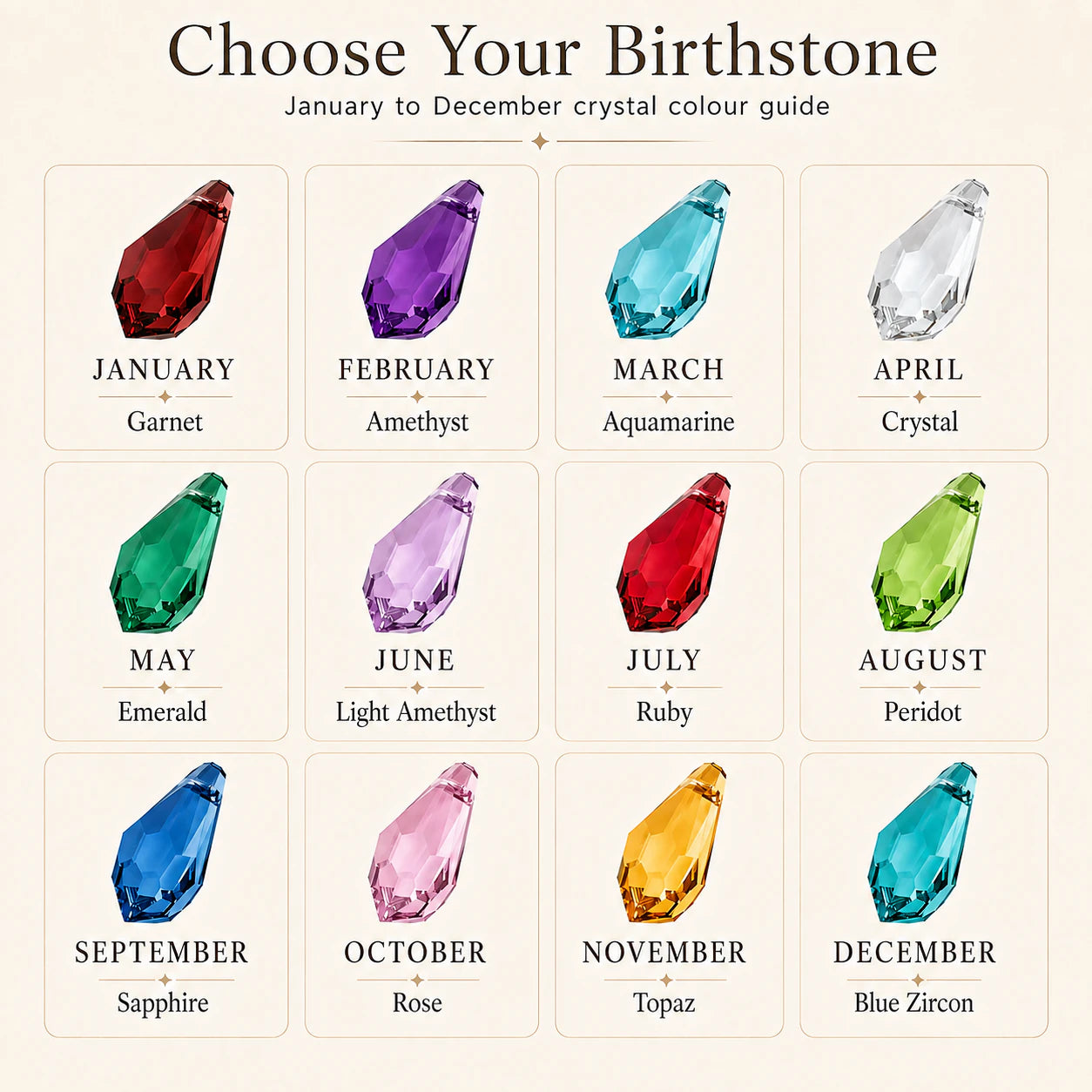Birthstone Crystal Drop Necklace in Gold or Silver | HBD