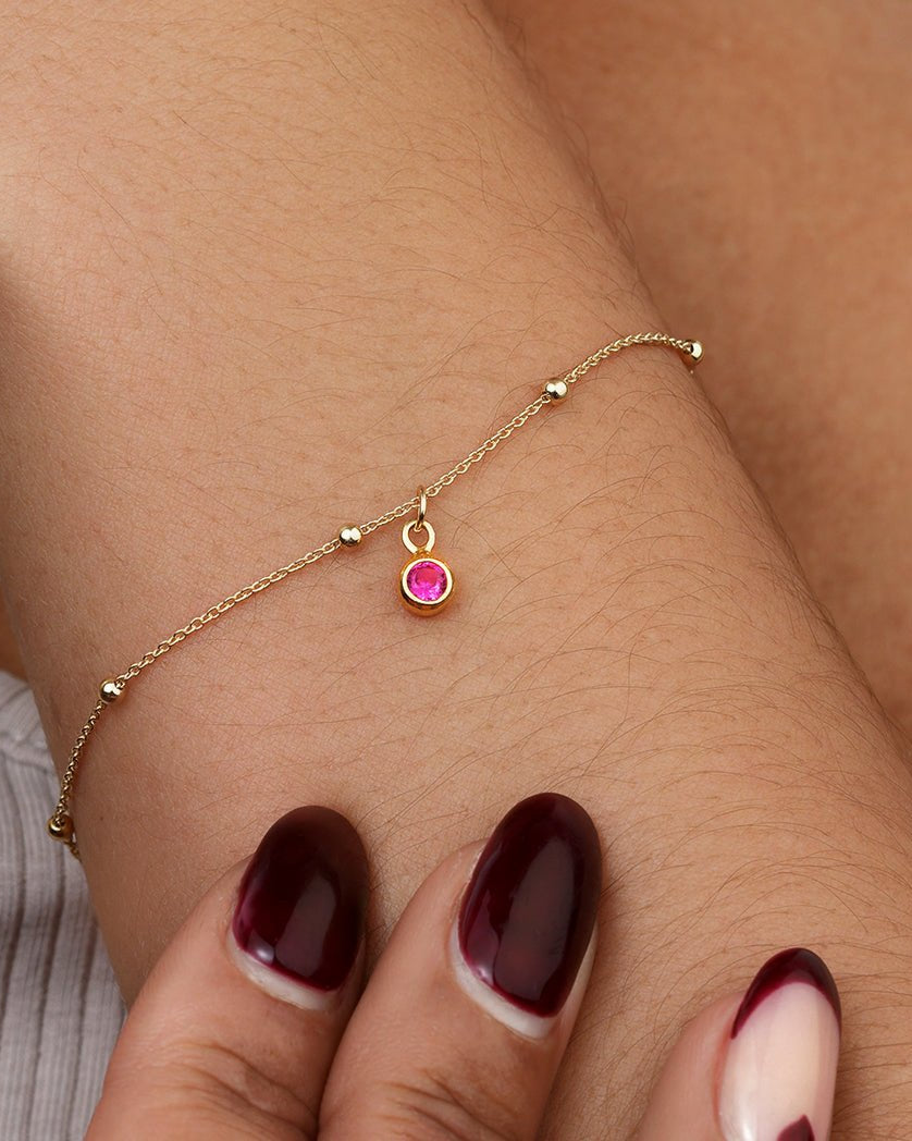 Bracelet Birthstone Bracelet HBD Birthstone Charm Bracelet in Gold or Silver – Customisable with All 12 Birthstones