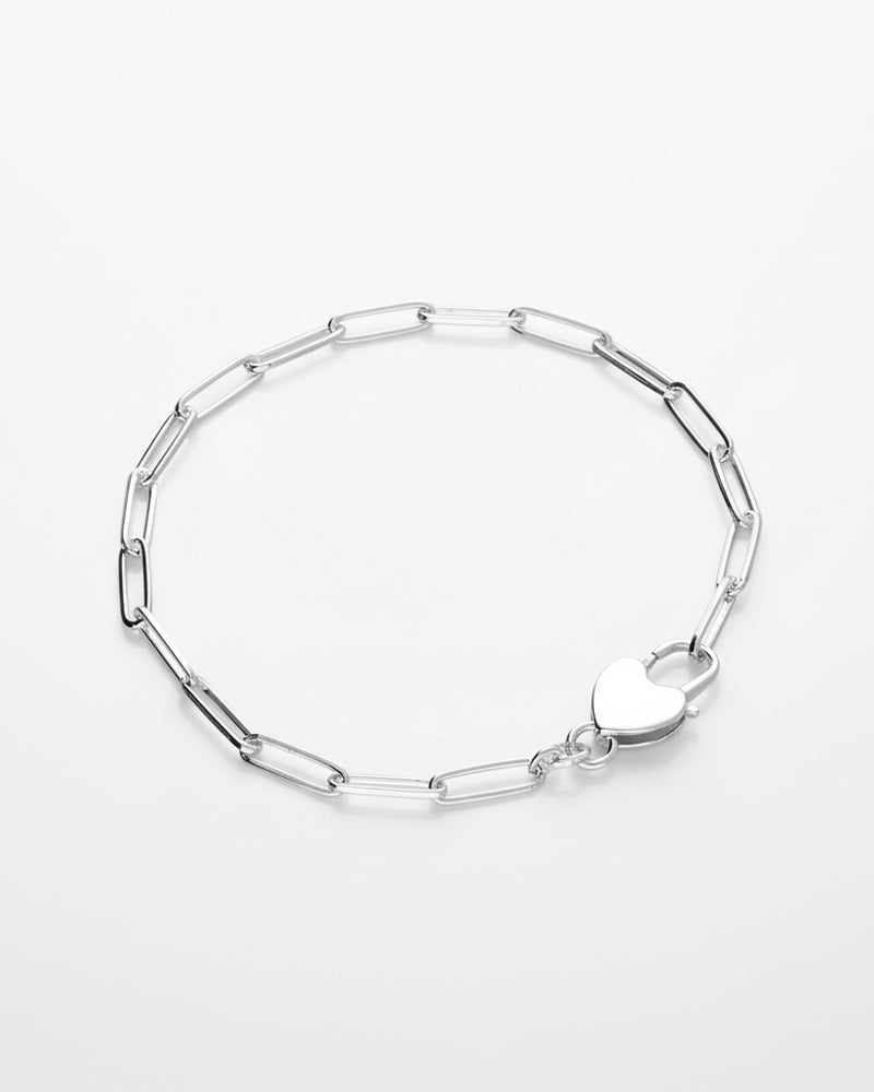 Sterling Silver / 19cm Bracelet Heart Padlock Paper Chain Bracelet HBD Sterling Silver Heart Padlock Paper Chain Bracelet – 19cm