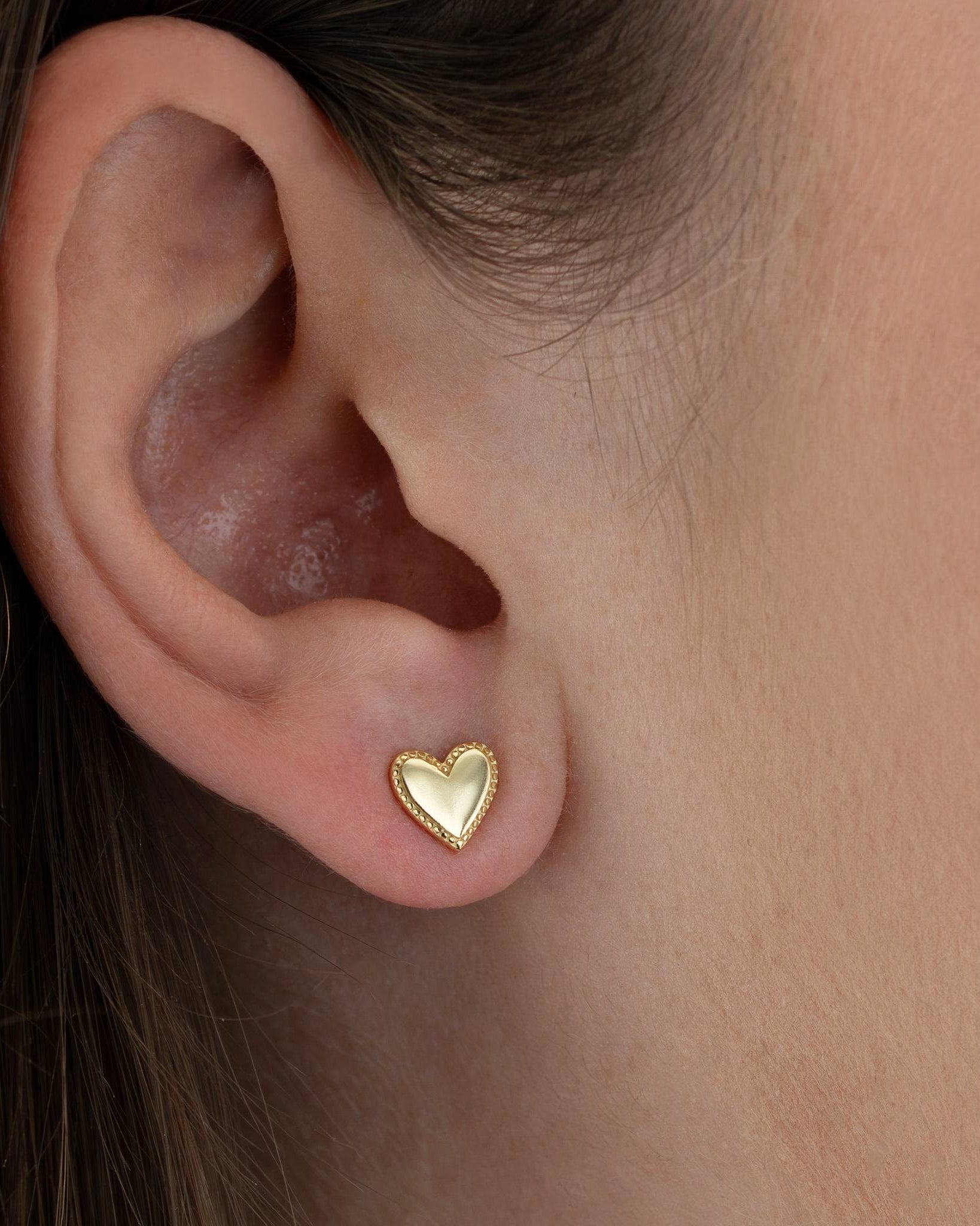 Earrings Heart Stud Earrings HBD Heart Stud Earrings with Beaded Edge – Elegant Everyday Jewellery