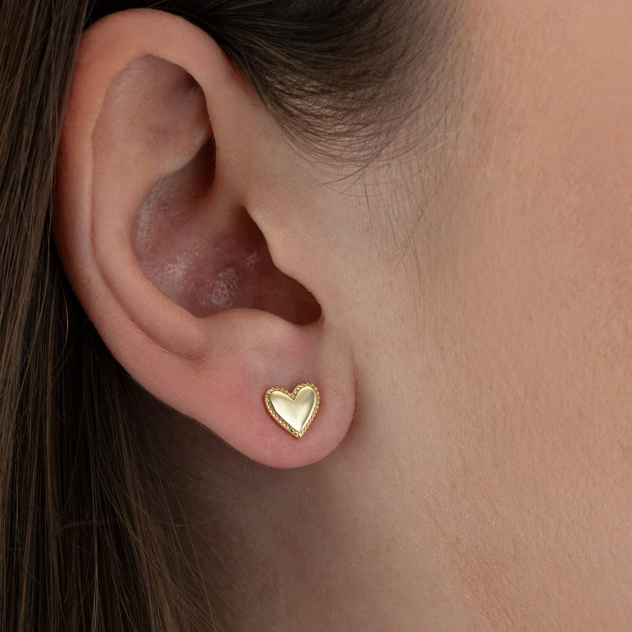 Earrings Heart Stud Earrings HBD Heart Stud Earrings with Beaded Edge – Elegant Everyday Jewellery
