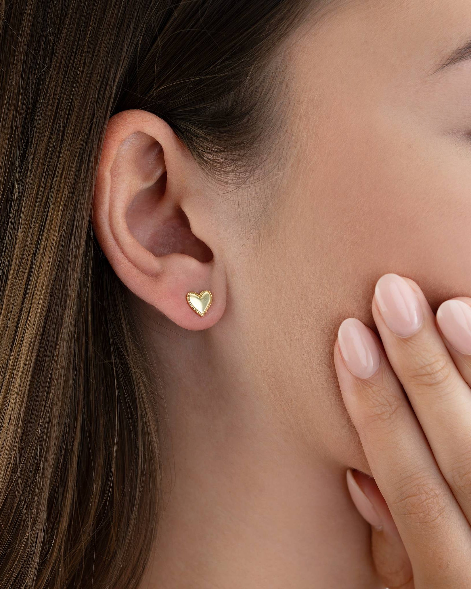 Earrings Heart Stud Earrings HBD Heart Stud Earrings with Beaded Edge – Elegant Everyday Jewellery