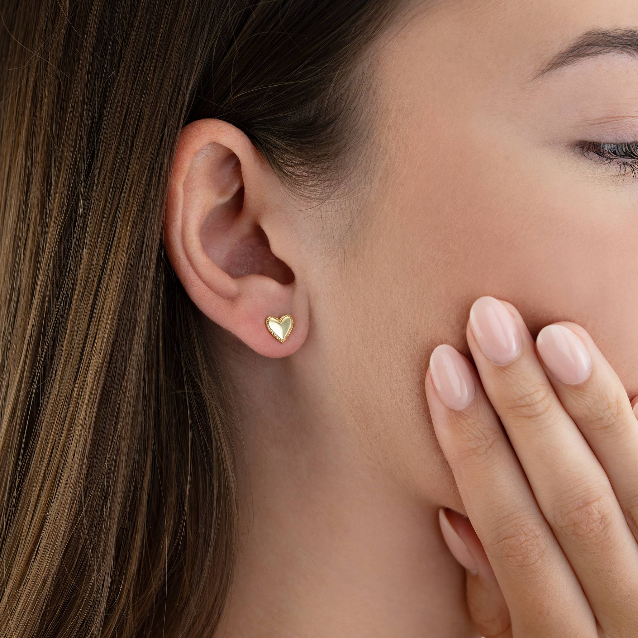 Earrings Heart Stud Earrings HBD Heart Stud Earrings with Beaded Edge – Elegant Everyday Jewellery