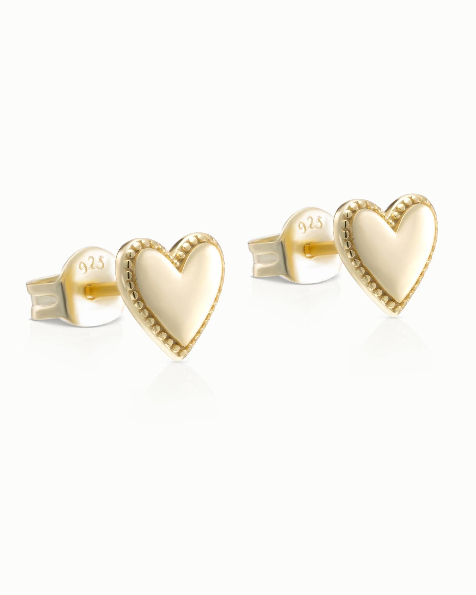 Earrings Heart Stud Earrings HBD Heart Stud Earrings with Beaded Edge – Elegant Everyday Jewellery