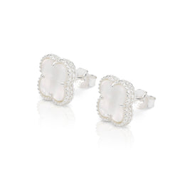 Mother of Pearl Quatrefoil Stud Earrings – Elegant Beaded Edge Design