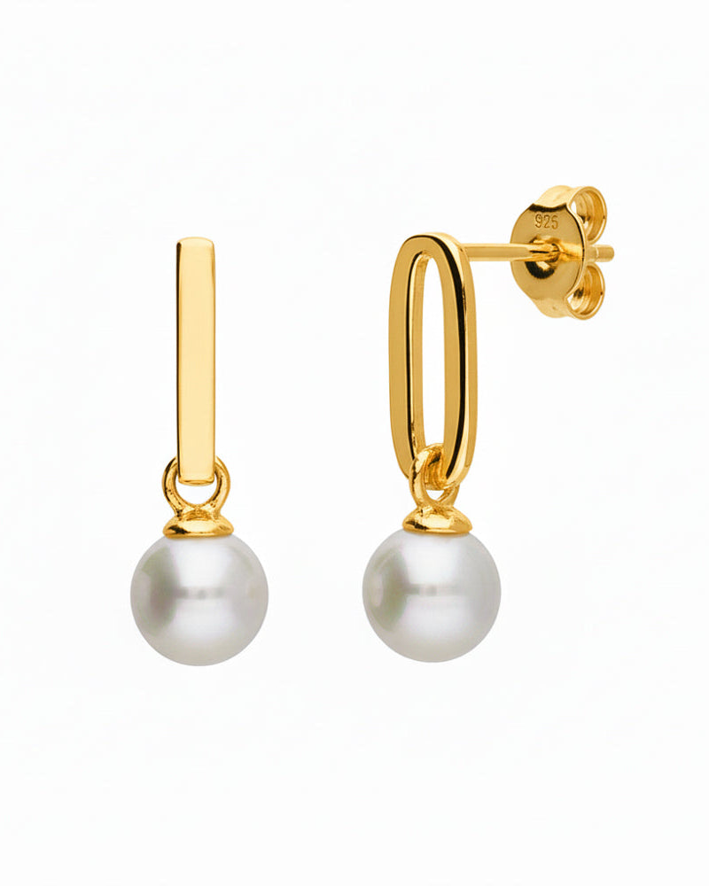 Earrings Paperclip Drop Pearl Earrings HBD Shell Pearl Huggie Earrings in Silver or Gold – Paperclip Chain Drop