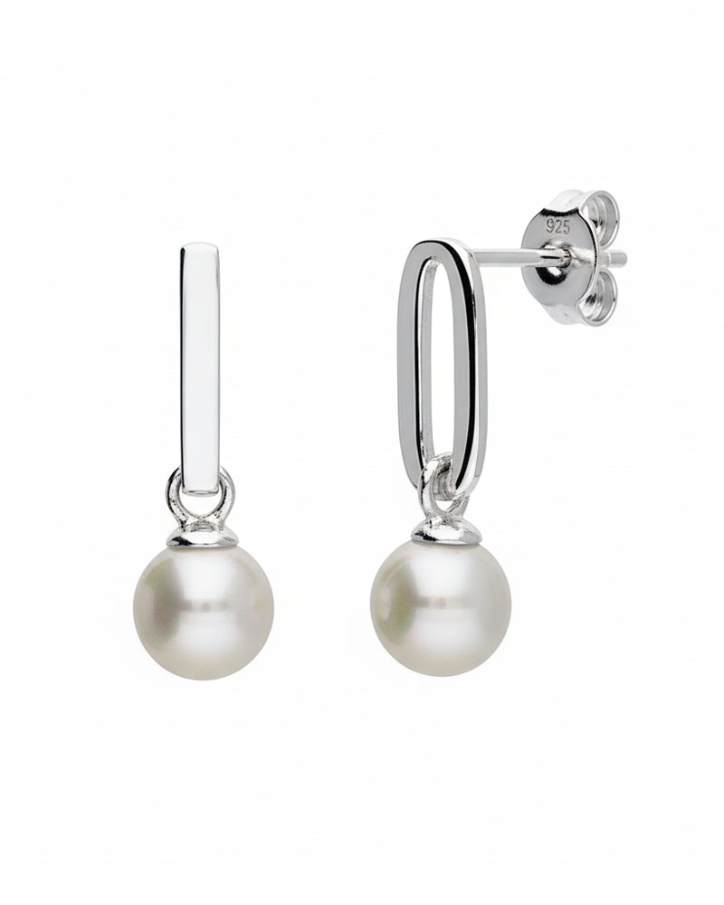 Earrings Paperclip Drop Pearl Earrings HBD Shell Pearl Huggie Earrings in Silver or Gold – Paperclip Chain Drop