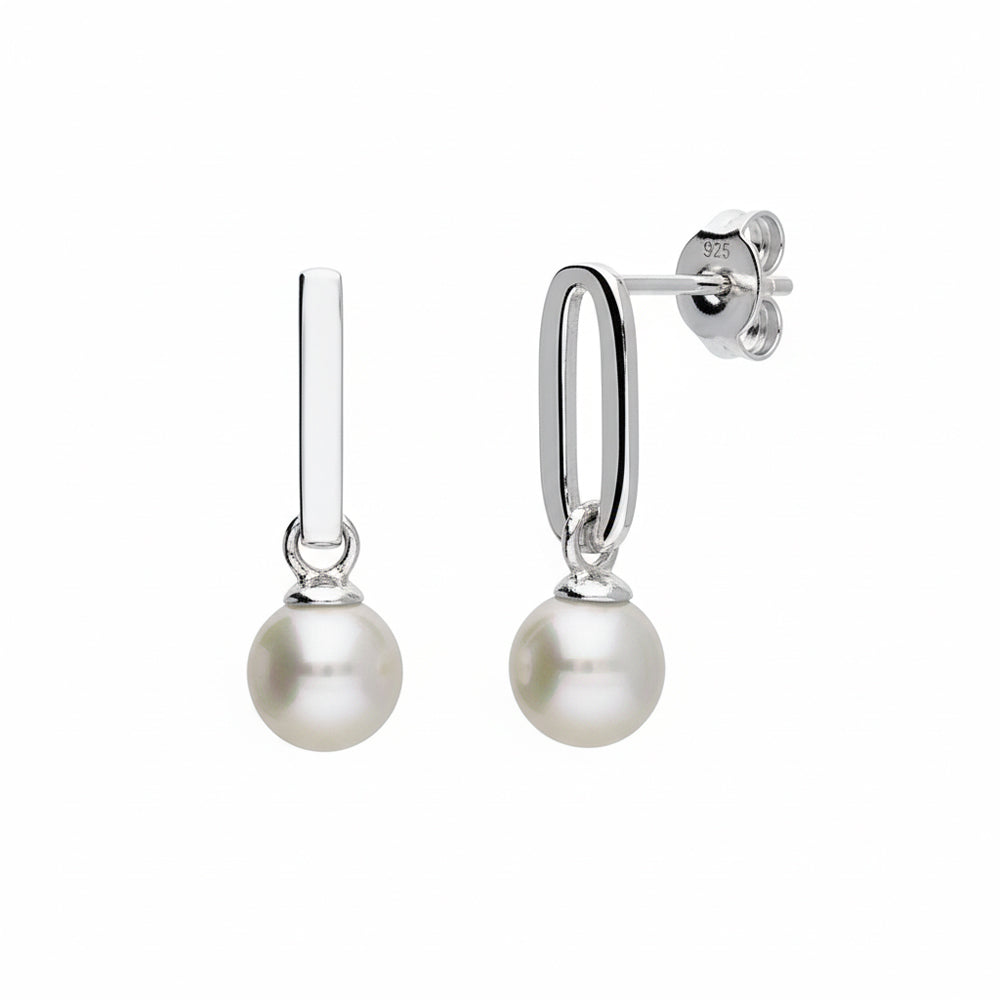Earrings Paperclip Drop Pearl Earrings HBD Shell Pearl Huggie Earrings in Silver or Gold – Paperclip Chain Drop