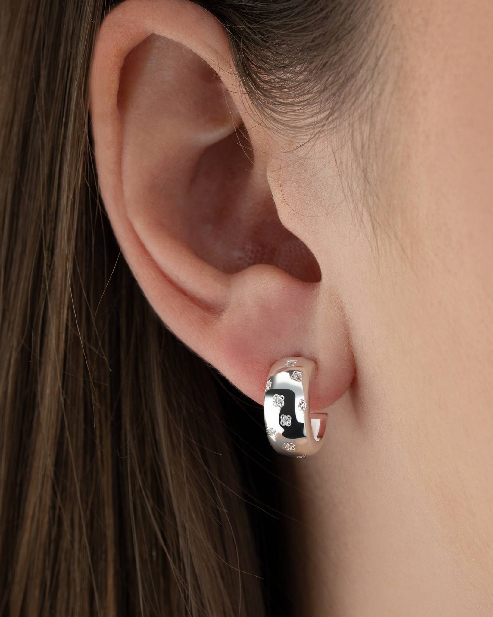 Silver Earrings Zirconia Star Hoop Earrings HBD Cubic Zirconia Star Hoop Earrings – Elegant Polished Hoops with Celestial Detail