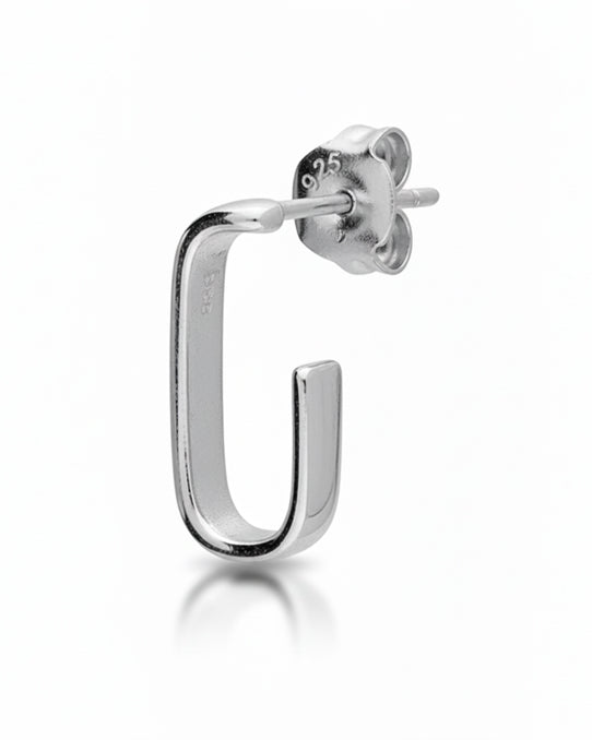 Square J Hoop Earrings in Gold or Silver – Minimalist Stud Hoops