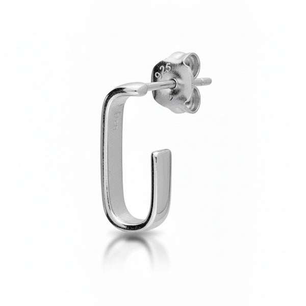 Square J Hoop Earrings in Gold or Silver – Minimalist Stud Hoops
