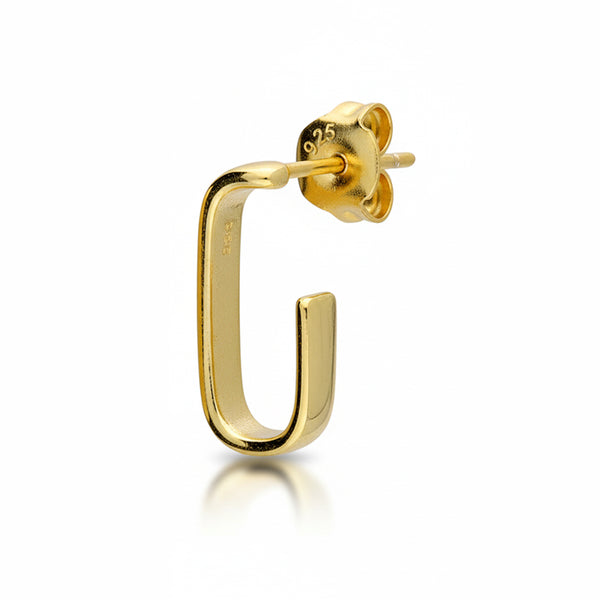 Square J Hoop Earrings in Gold or Silver – Minimalist Stud Hoops