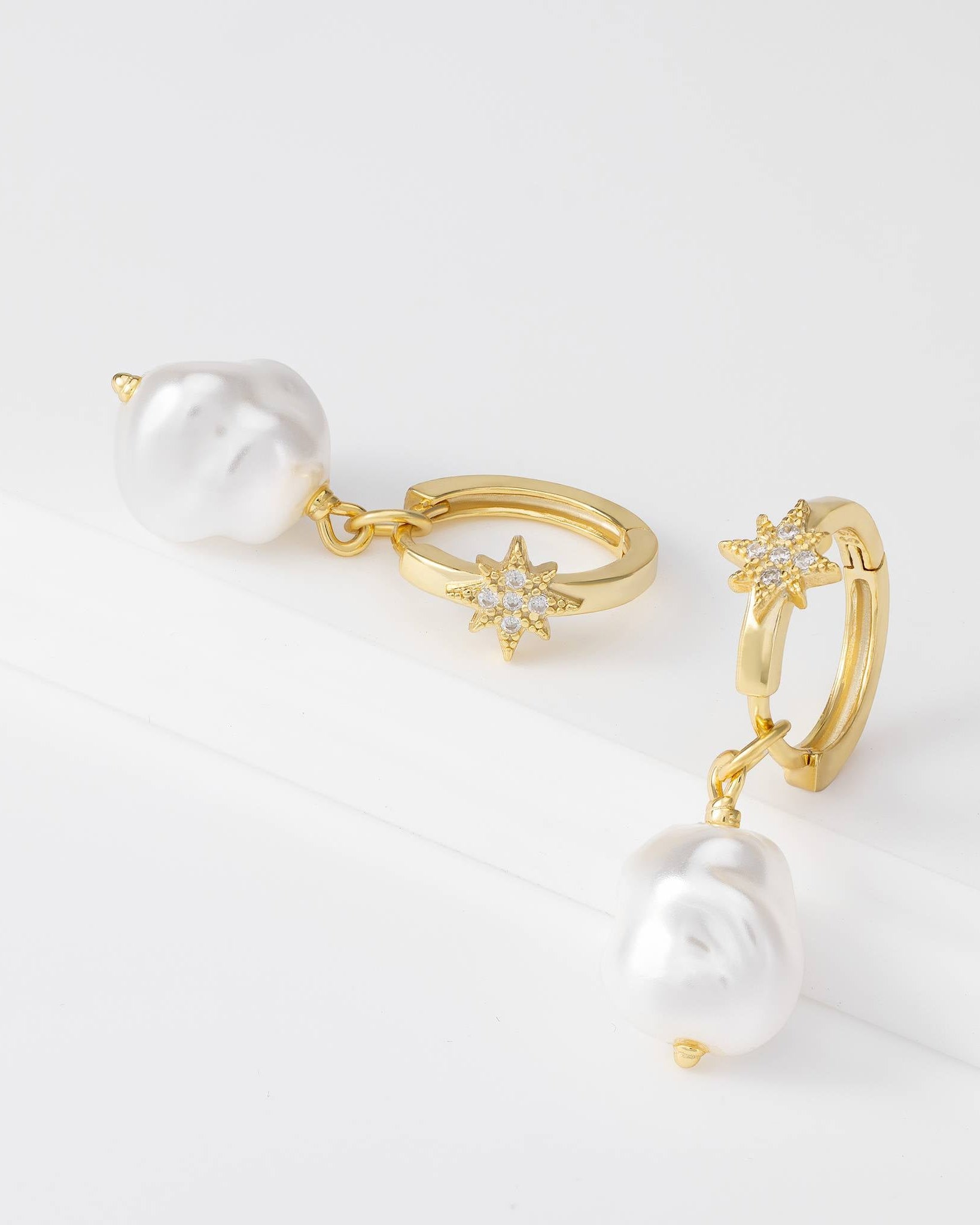 Earrings Star & Baroque Pearl Drop Earrings HBD Gold-Plated Star & Baroque Pearl Drop Earrings – Elegant Gold Hoop Earrings with Cubic Zirconia