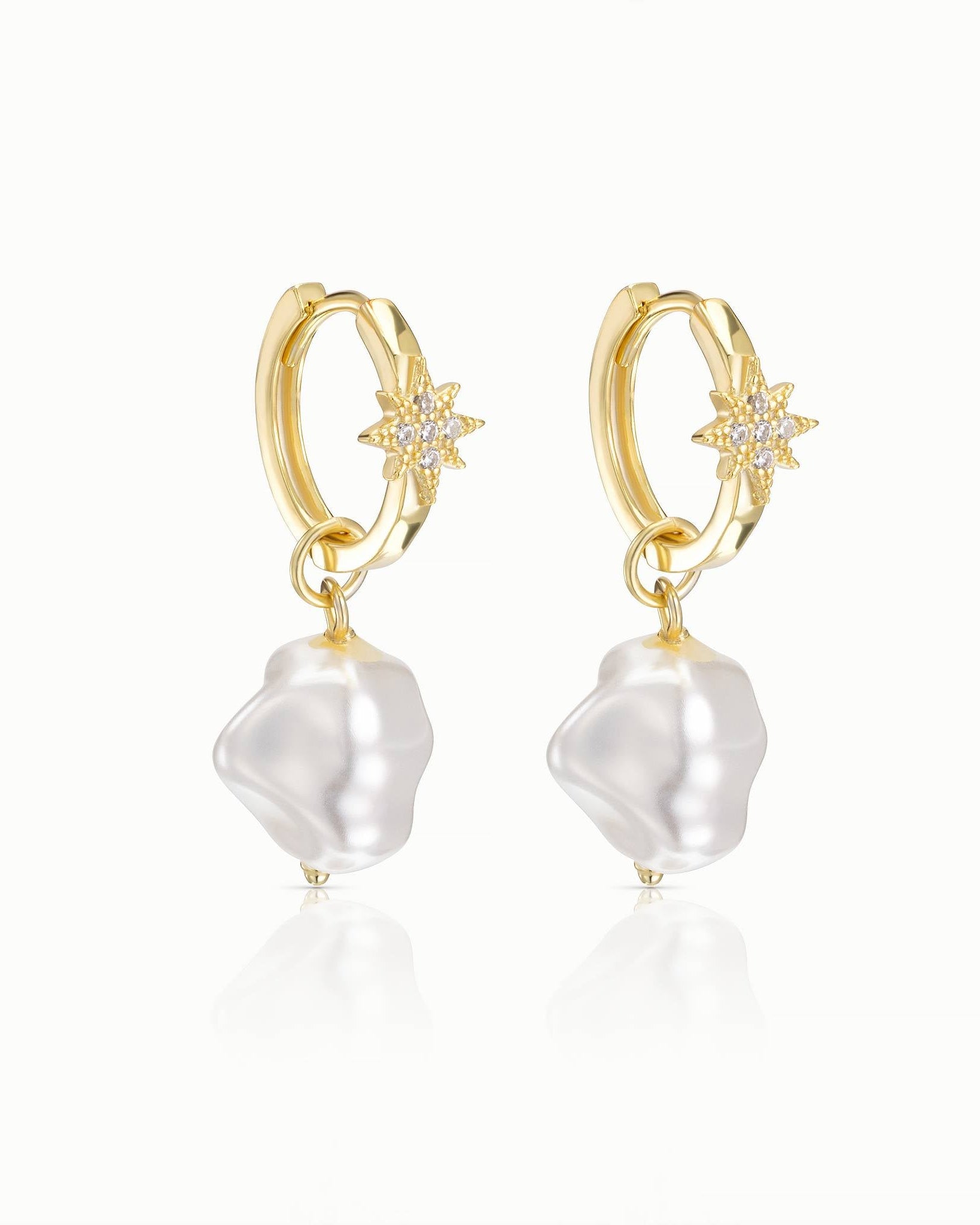 Earrings Star & Baroque Pearl Drop Earrings HBD Gold-Plated Star & Baroque Pearl Drop Earrings – Elegant Gold Hoop Earrings with Cubic Zirconia
