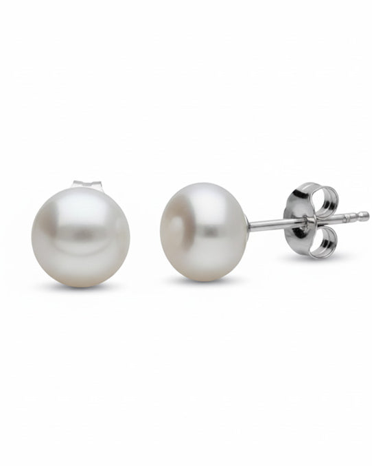 Sterling Silver Earrings Freshwater Button Pearl Stud Earrings HBD Freshwater Button Pearl Stud Earrings
