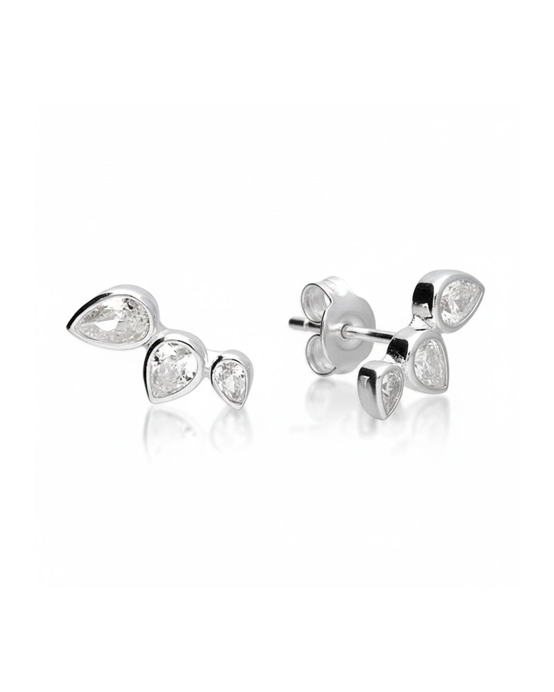 Sterling Silver Earrings Triple Teardrop Climber Stud Earrings HBD Sterling Silver Triple Teardrop Climber Stud Earrings – Cubic Zirconia Sparkle