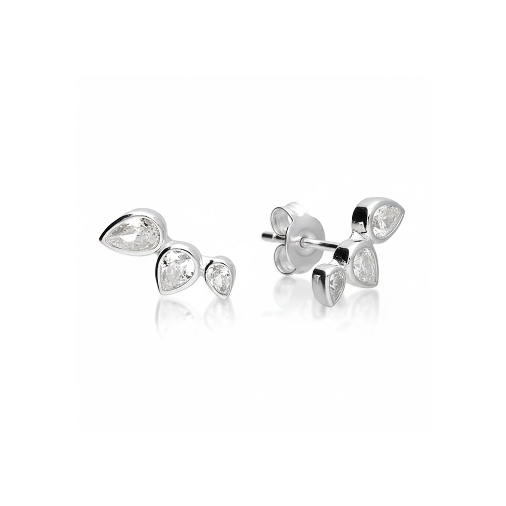 Sterling Silver Earrings Triple Teardrop Climber Stud Earrings HBD Sterling Silver Triple Teardrop Climber Stud Earrings – Cubic Zirconia Sparkle
